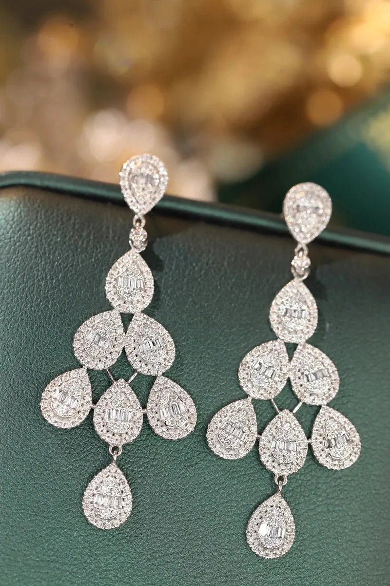 18K White Gold Diamond Drop Earrings for Women - 1.8 Carat Real Natural Diamonds, Luxury Shiny Design - Perfect for Senior Banquets, Weddings & Special Occasions