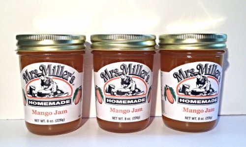 Mrs. Miller's Amish Homemade Mango Jam - 8 oz (3 Jars) - All Natural, No Preservatives - Perfect for Toast, Pancakes & Gift Giving