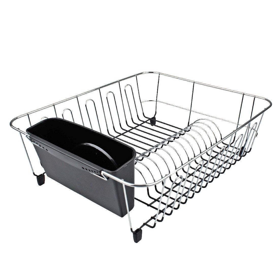 Dline Large Black Dish Drainer with Utensil Caddy - 44.5 x 35.5 x 14.5cm - Space Saving Kitchen Organizer for Countertop Drying Rack - Perfect for Small Apartments & Compact Kitchens