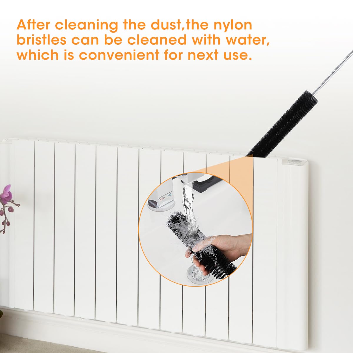 Aieve 80CM Flexible Radiator Cleaning Brush with Wood Handle - Long Duster for Heater, Dryer Lint, Washing Machine & Hard-to-Reach Areas - Perfect for Home Cleaning and Appliance Maintenance