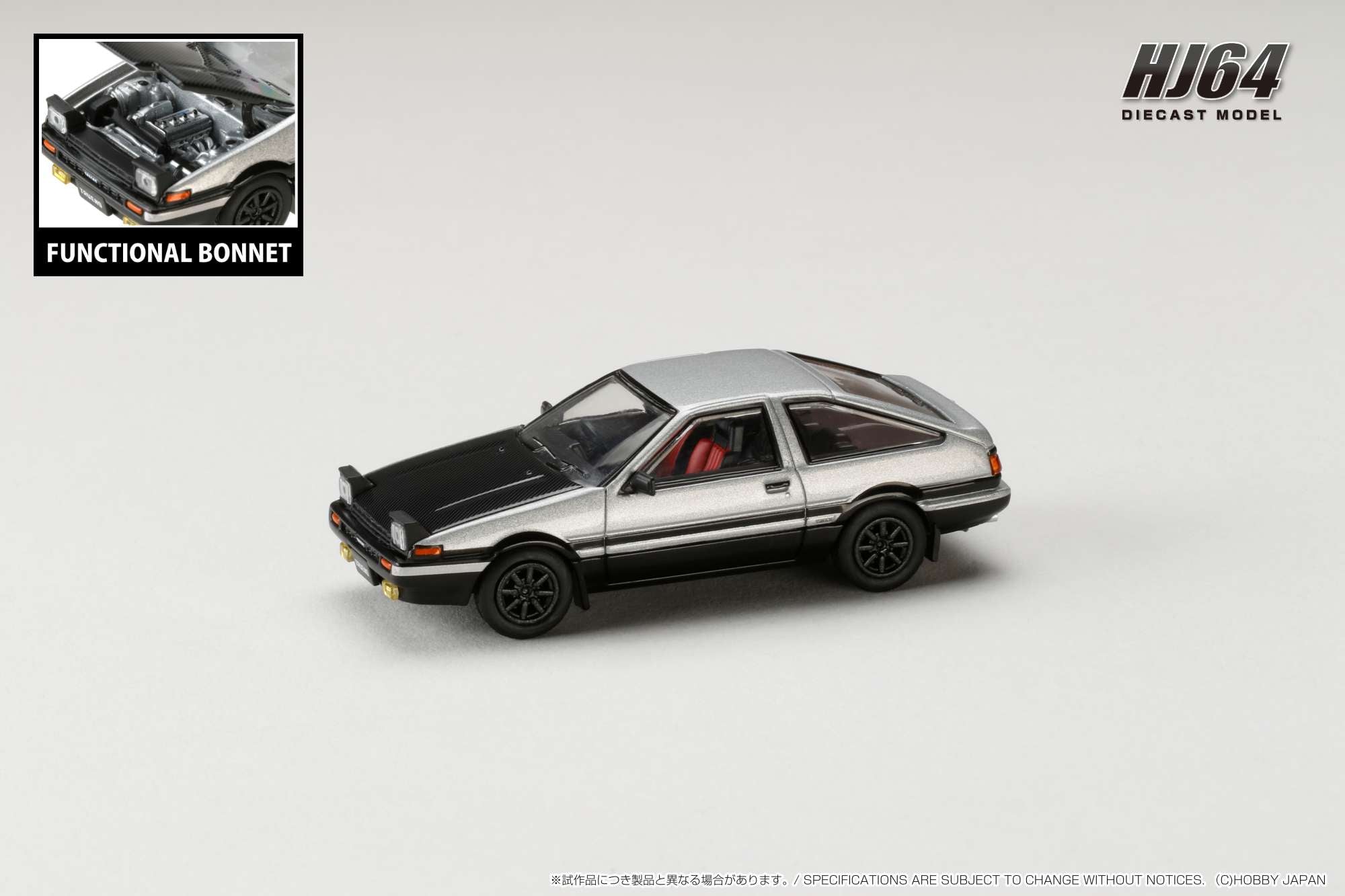 1:64 Scale Toyota Sprinter Trueno GT Apex (AE86) Diecast Model Car - Silver/Black with Carbon Fiber Hood - Collectible Hobby Japan Toy for Car Enthusiasts & Drift Racing Fans - Perfect for Display, Collection, and Racing Scenes