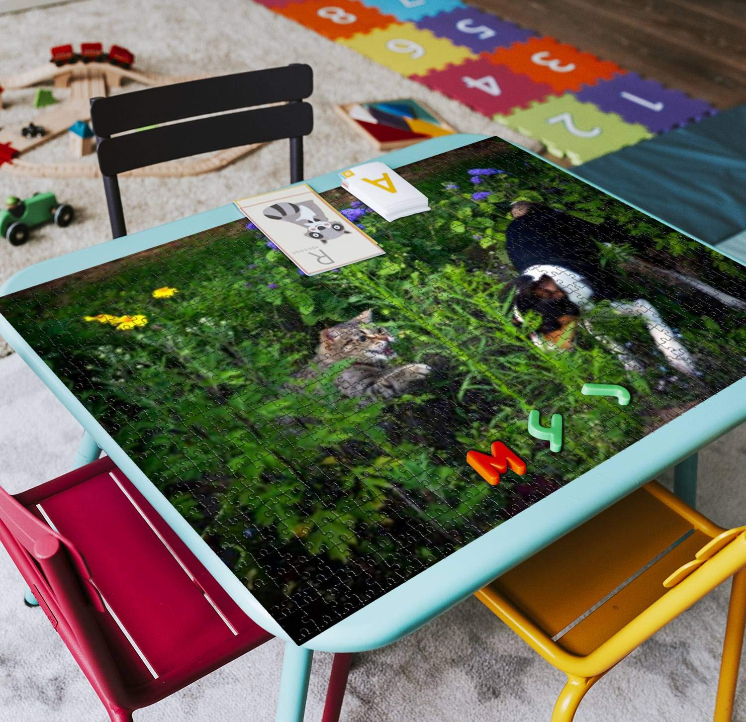 1000 Piece Wooden Jigsaw Puzzle - Cat Attacks Puppy Basenji Scene - Educational & Stress Relief Toy for Kids & Adults - Perfect for Family Game Night & Classroom Activities