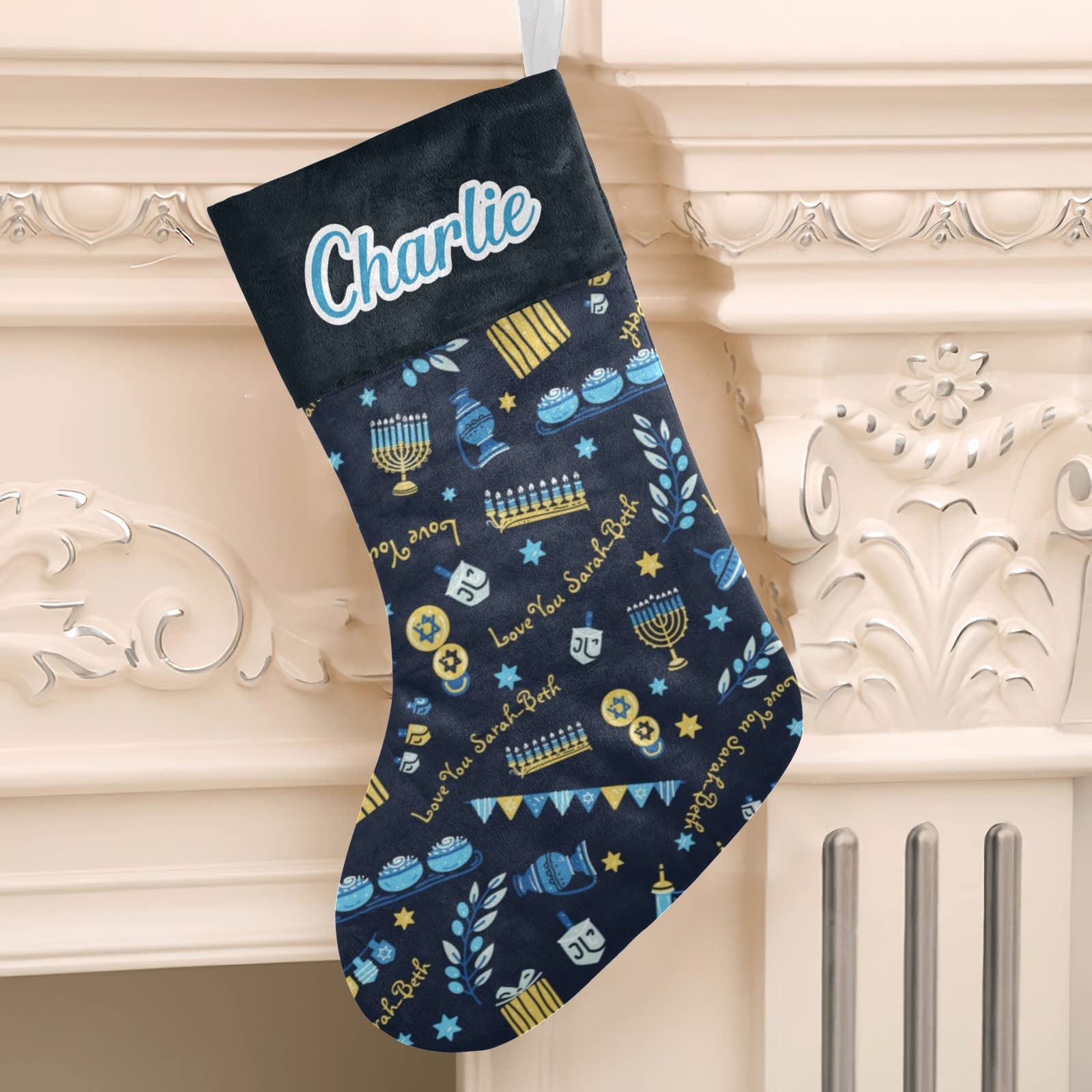 Personalized Hanukkah Christmas Stockings for Dogs - Custom Name Text Holiday Pet Gift Decor - 17.52 x 7.87 Inch - Perfect for Pet Lovers' Christmas Decorations & Festive Home Decor