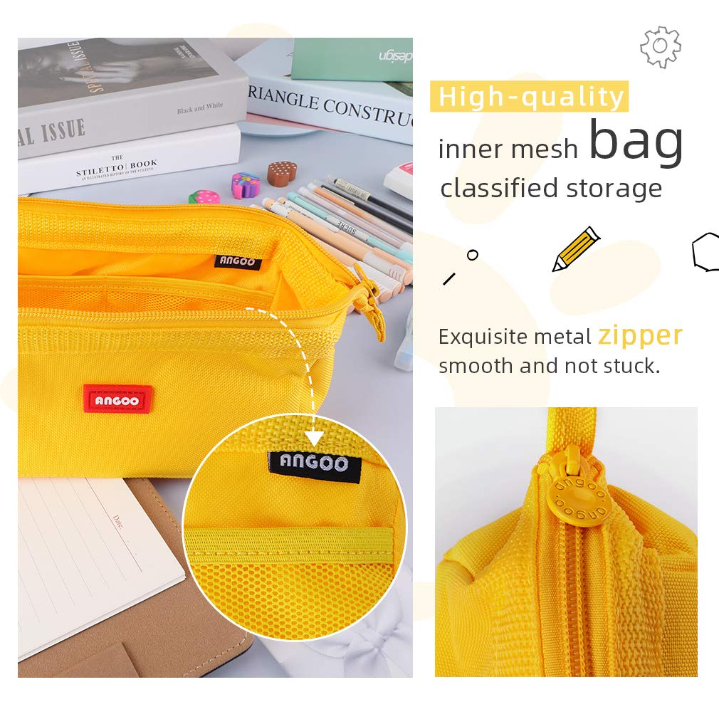 iSuperb Large Capacity Pencil Case - Portable Zipper Pencil Pouch Organizer for School, Office & Travel - Storage Bag for Pens, Cosmetics & Makeup Accessories (Yellow) - Perfect for Students, Artists & Professionals