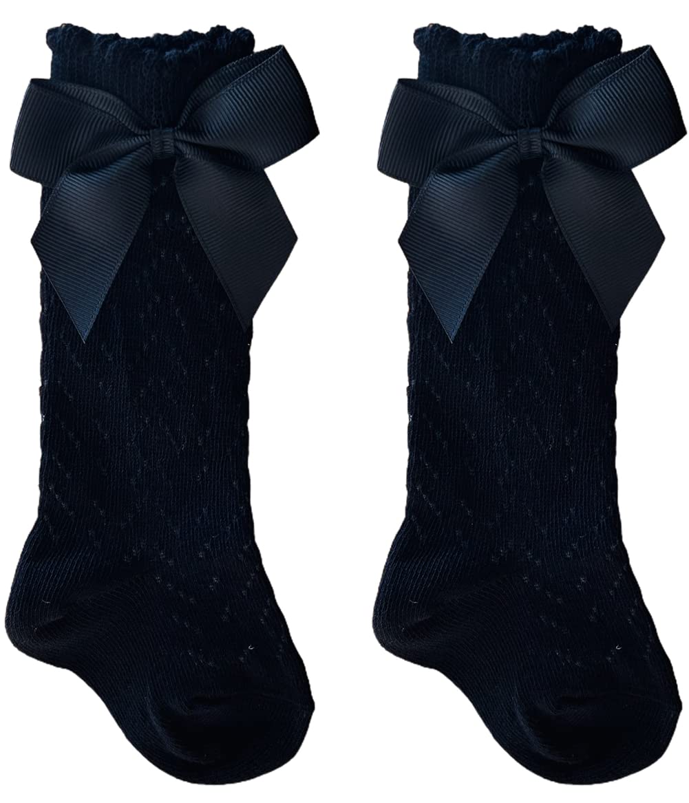 QandSweet Baby Girl Knee-High Socks with Bow - Non-Slip Toddler & Infant Stockings for Newborns - Perfect for Dress-Up, Photo Shoots & Everyday Wear