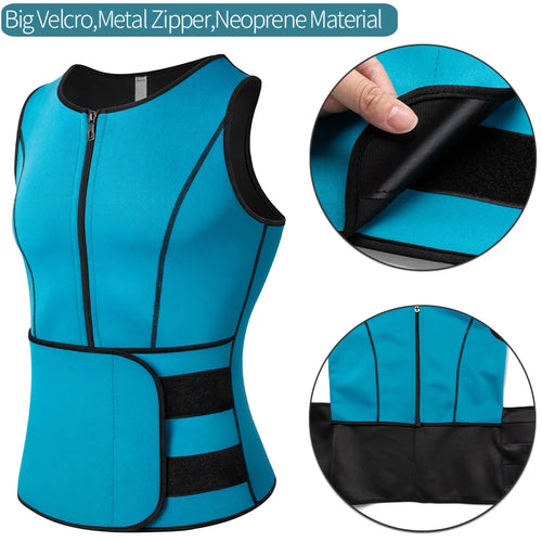 Men's Waist Trainer Body Shaper - Slimming Sauna Vest with Double Belt for Weight Loss & Sweat Control - Perfect for Gym, Workout & Postpartum Recovery