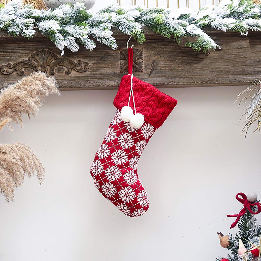 16 Inch Knit Christmas Stockings Set of 3 - Rustic Holiday Stocking Decor with Snowflake Tree & Elk Design - Perfect for Family Xmas Party, Fireplace Mantel & Gift Giving