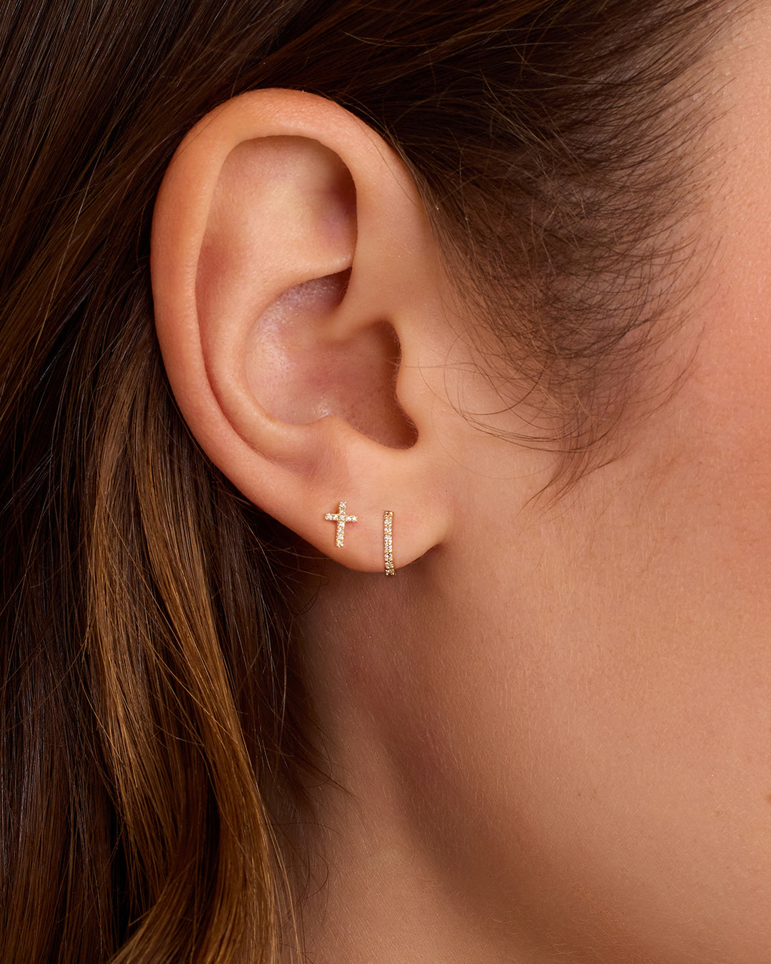 Diamond Cross Stud Earrings for Women - 14K Gold Plated Hypoallergenic Small Cross Earrings - Perfect for Everyday Wear, Gifts & Special Occasions