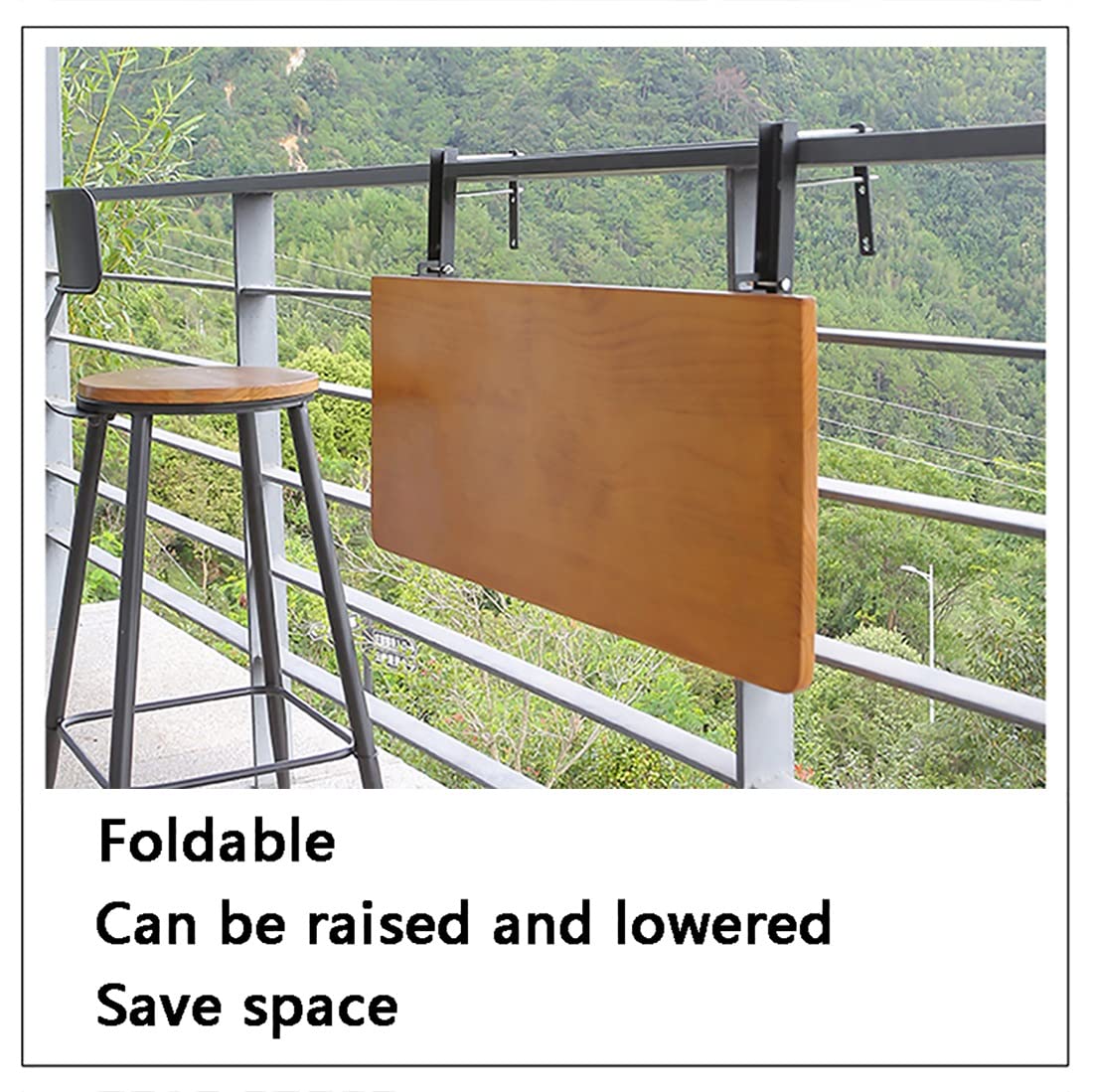 **Outdoor Folding Side Table - Adjustable Wall-Mounted Hanging Table for Patio, Balcony, Deck - Perfect for Small Spaces, Drinks, and Gardening**