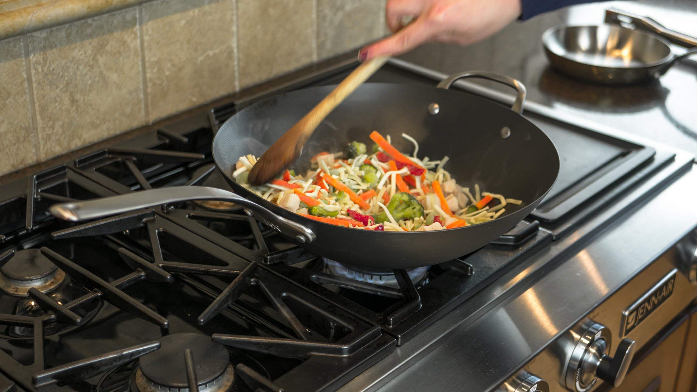 ICON Carbon Steel Wok Pan - 14 Inch Induction Safe, Oven & Dishwasher Safe Cookware for Stir-Frying, Sautéing & Deep Frying - Perfect for Asian Cuisine & Professional Kitchens