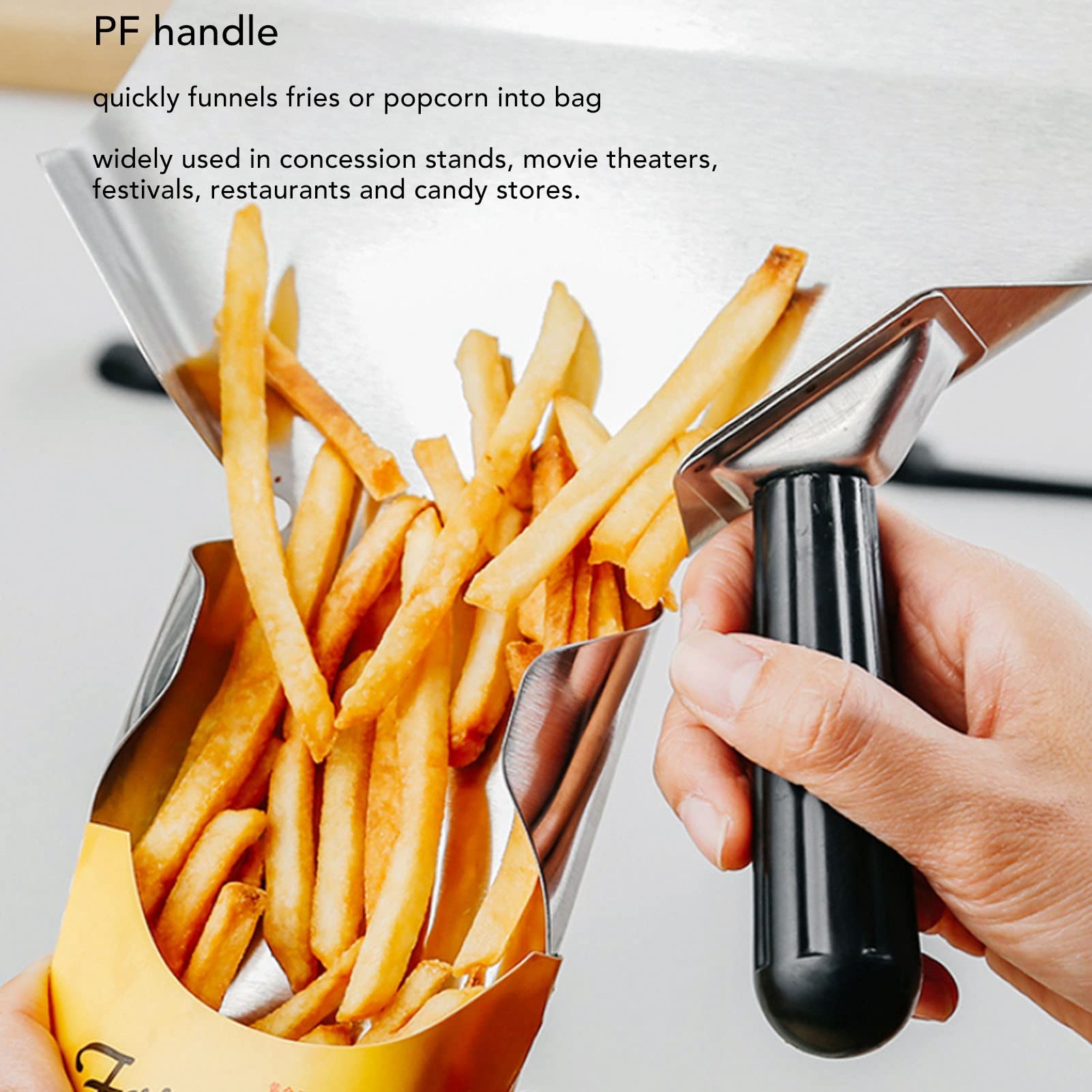 Commercial French Fry & Popcorn Scoop with Flexible Handle - Candy, Snacks & Desserts Bagger for Home & Restaurant Kitchen Use - Perfect for Movie Theaters, Concession Stands & Fast Food Service