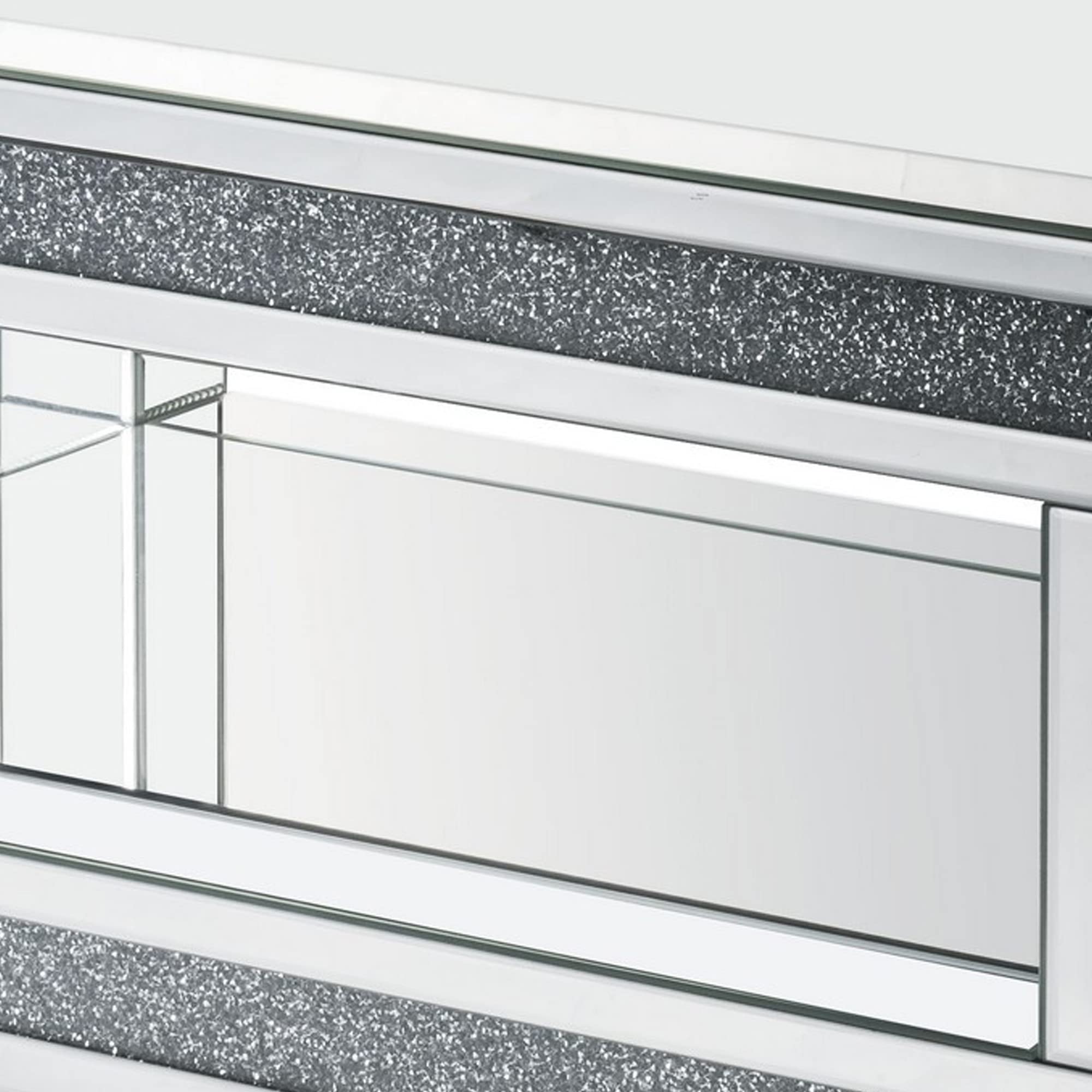 Benjara Modern Coffee Table with Open Shelf & Mirror Panels - Silver Finish | Stylish Living Room Centerpiece for Small Spaces & Contemporary Decor