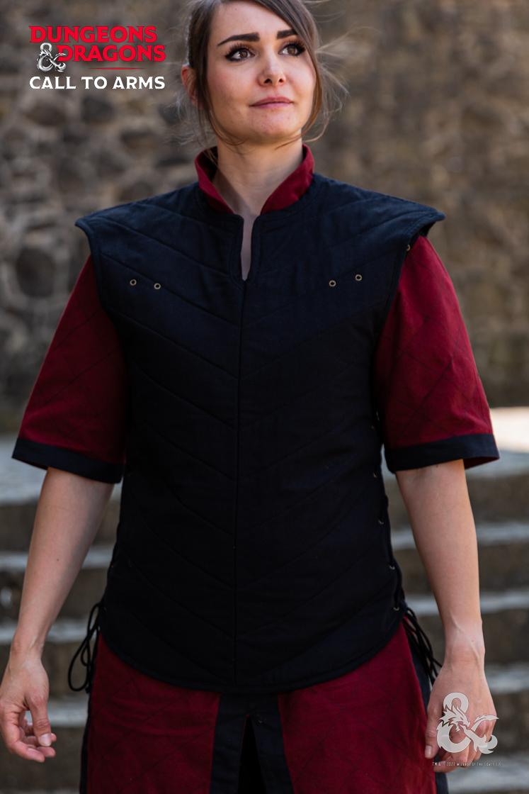 Dungeons & Dragons Fighter Costume Set - Medieval LARP Garment in Bordeaux & Black for Cosplay, Halloween, and Role-Playing Games