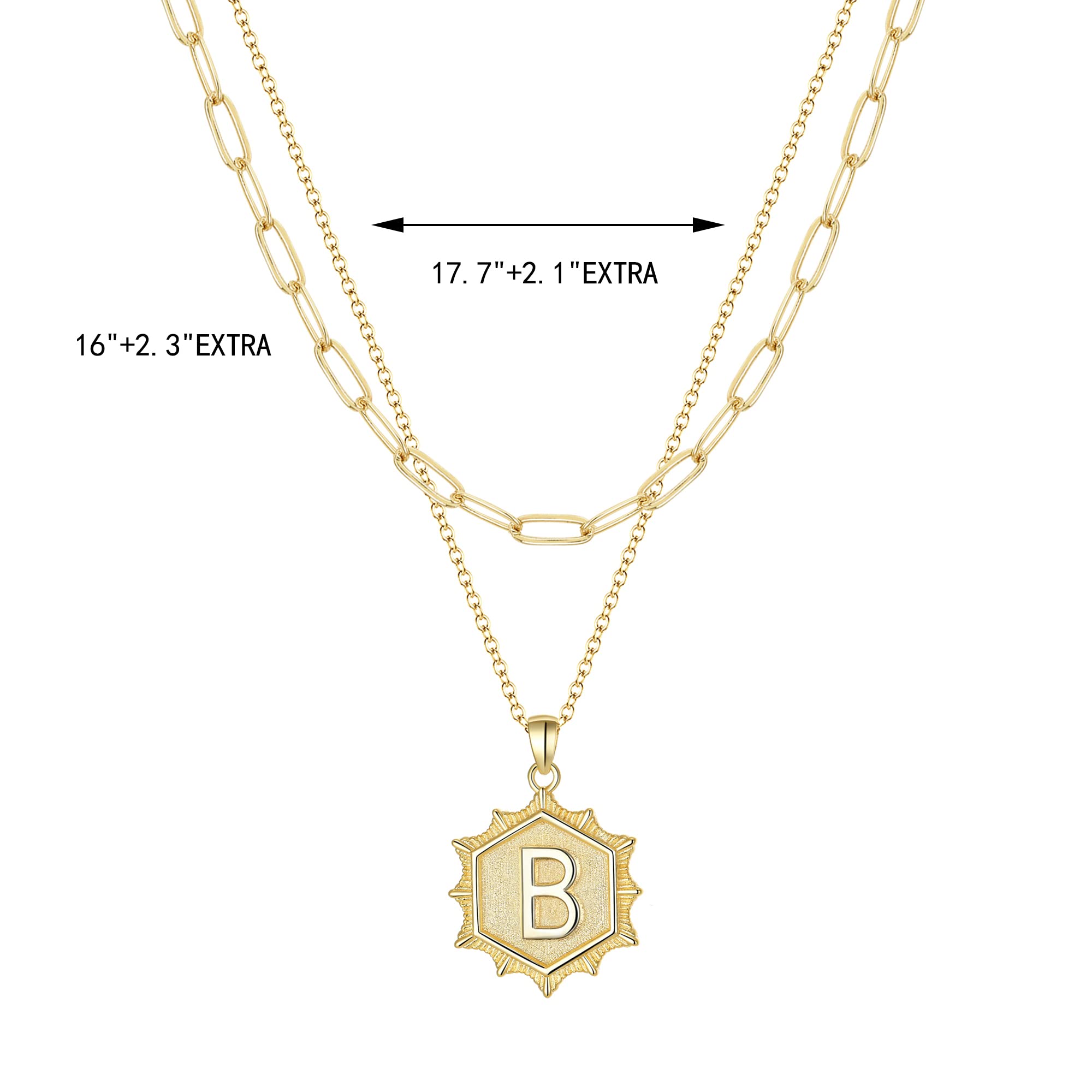 EVER FAITH Layered Initial Pendant Choker Necklace for Women - Simple Cute Hexagon Letter Paperclip Chain Jewelry Gift for Her | Birthday, Anniversary, Valentine's Day Present