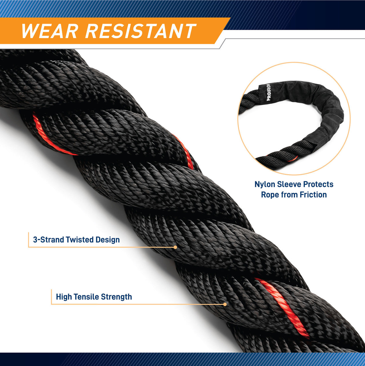 12M (40ft) Battle Ropes 38mm (1.5 Inch) Heavy Duty Exercise Rope for CrossFit, Gym & Home Workouts | ProIron PRO ZS01 2 | Strength Training & Cardio Fitness Equipment