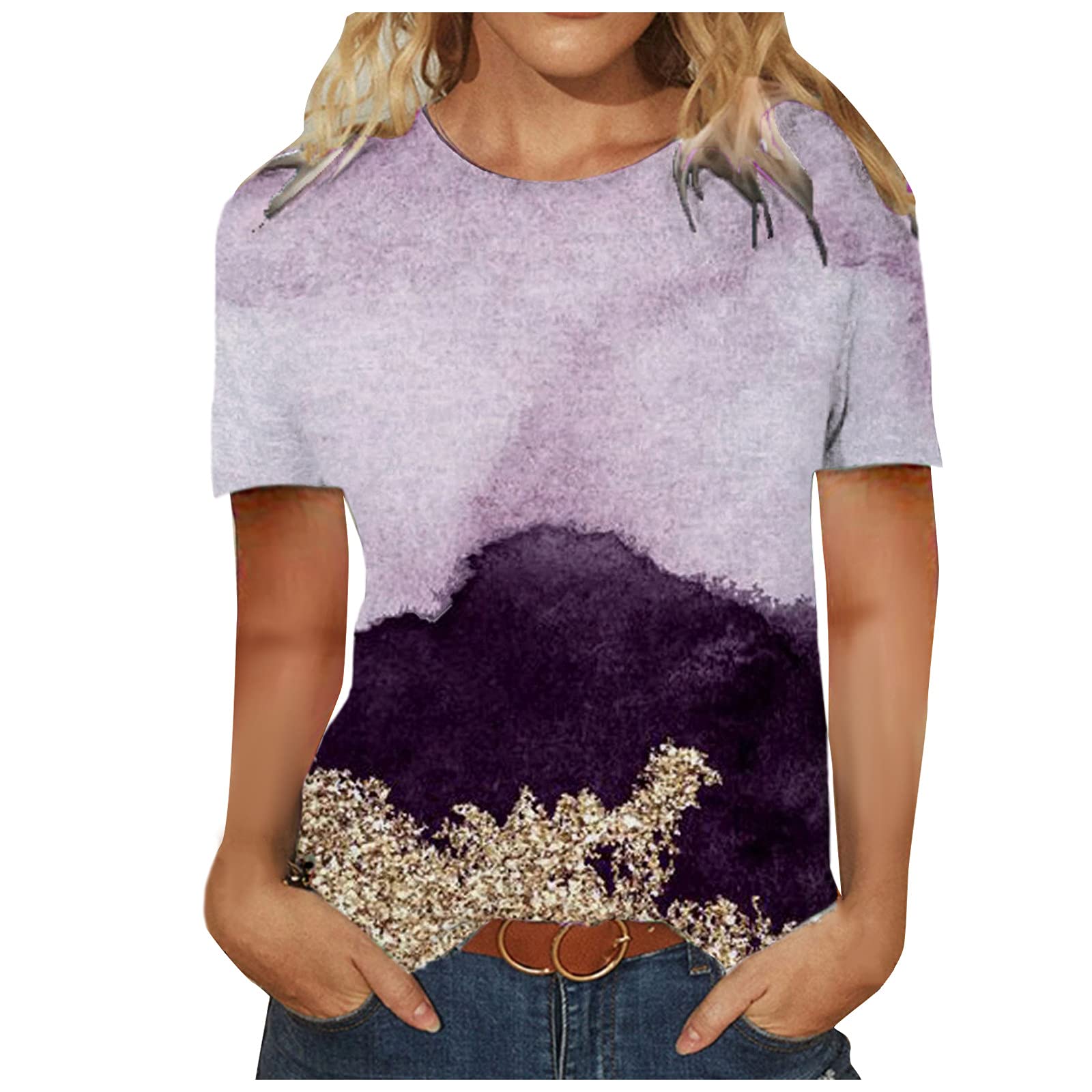 Women's Short Sleeve T-Shirts - Soft Round Neck Printed Summer Tops in Cool Colors | Casual Wear, Beach Outfits & Everyday Comfort