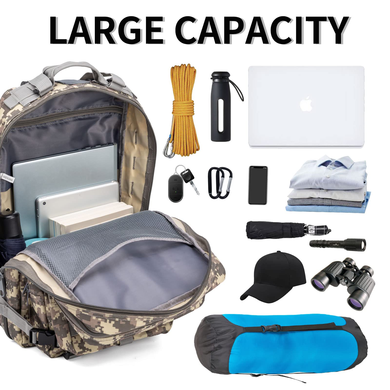 Military Tactical Backpack for Men - 40L Large 3-Day MOLLE Pack, Waterproof Durable Rucksack for Hunting, Hiking, Camping & Outdoor Adventures | Perfect for Survival Gear & Emergency Preparedness