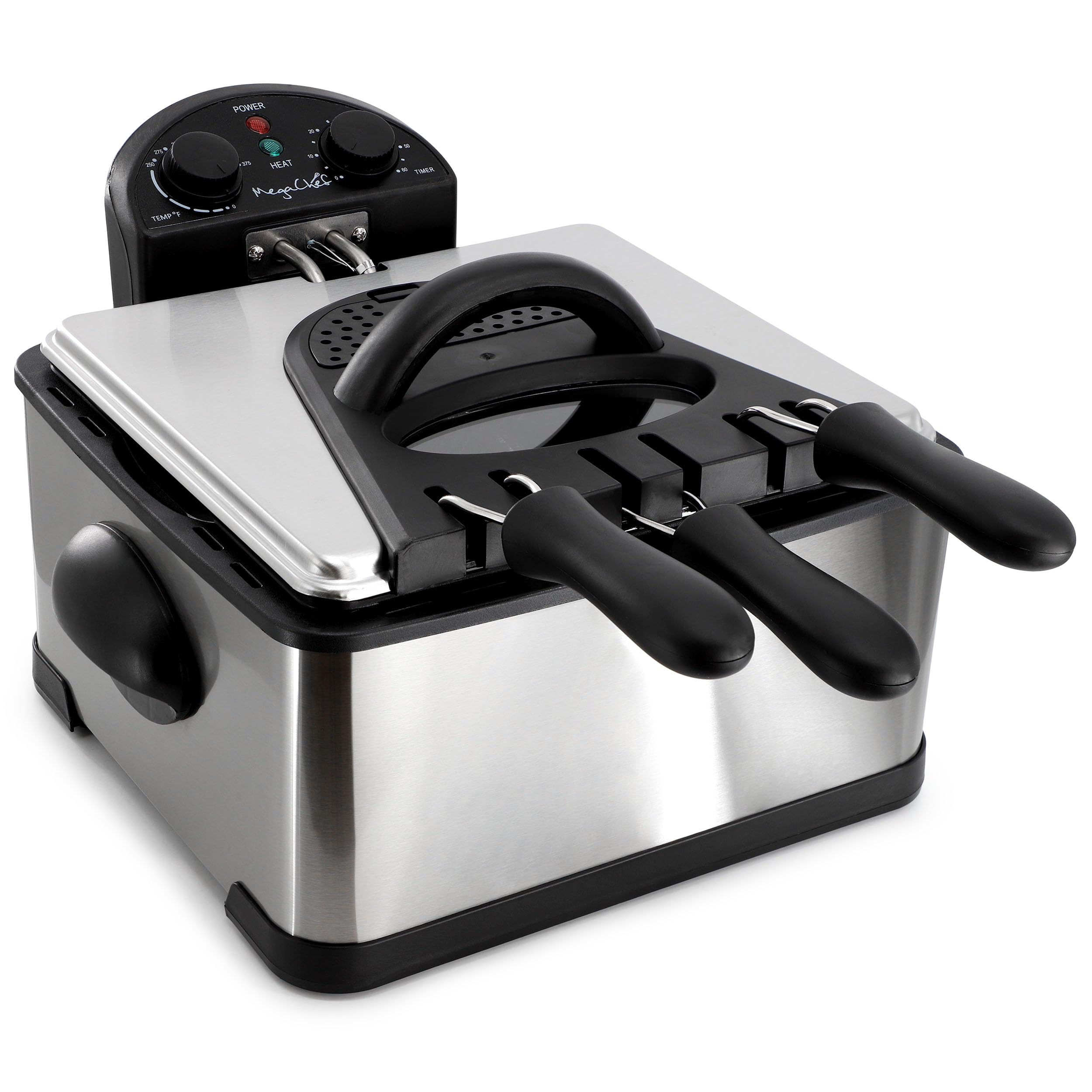 MegaChef 4.23 Quart Electric Deep Fryer with Adjustable Temperature Control & Timer - Perfect for Home Kitchen, Restaurants, and Party Cooking