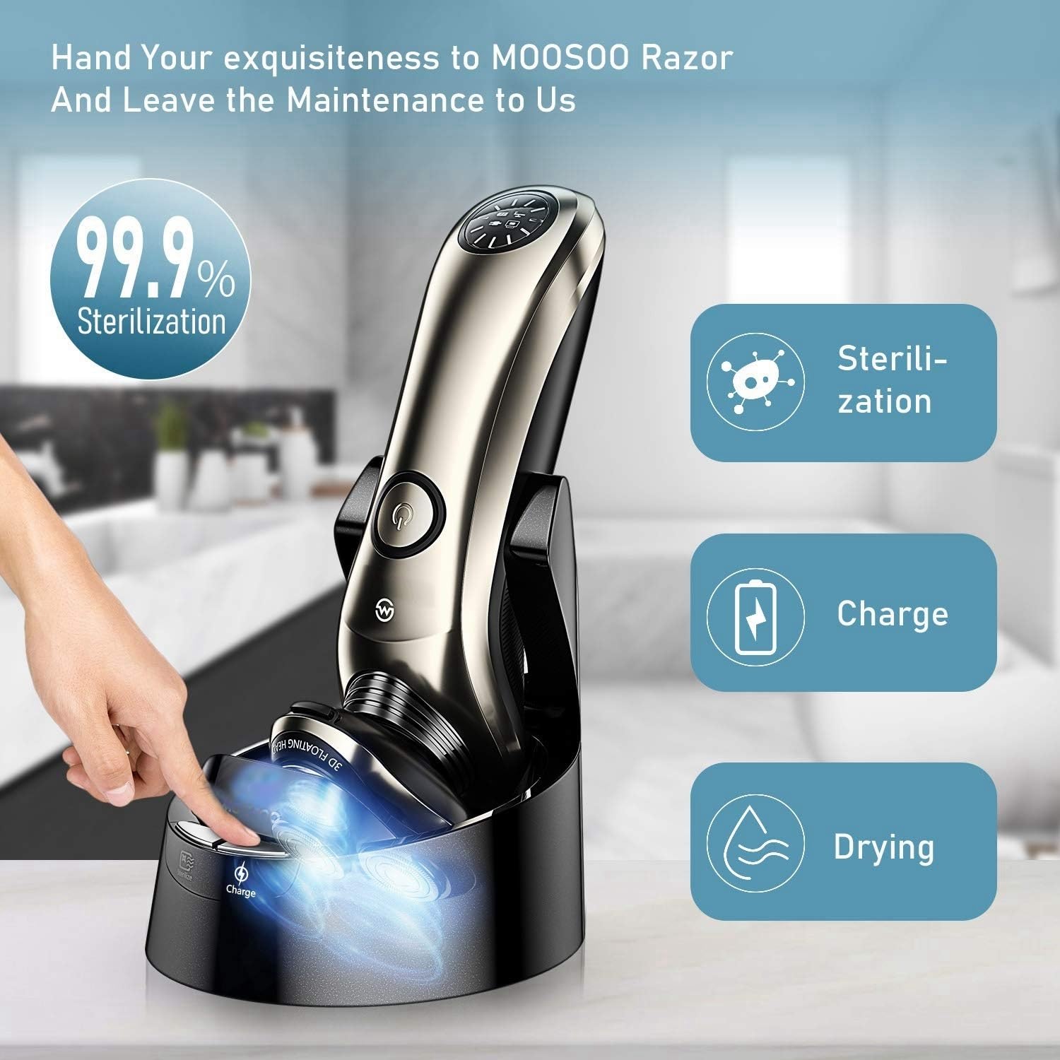 Professional Electric Head Shaver for Men - Wet & Dry Rechargeable Beard Trimmer & Facial Shaving Machine with Smart Cleaning System - Perfect for Bald Head Grooming, Travel & Daily Use