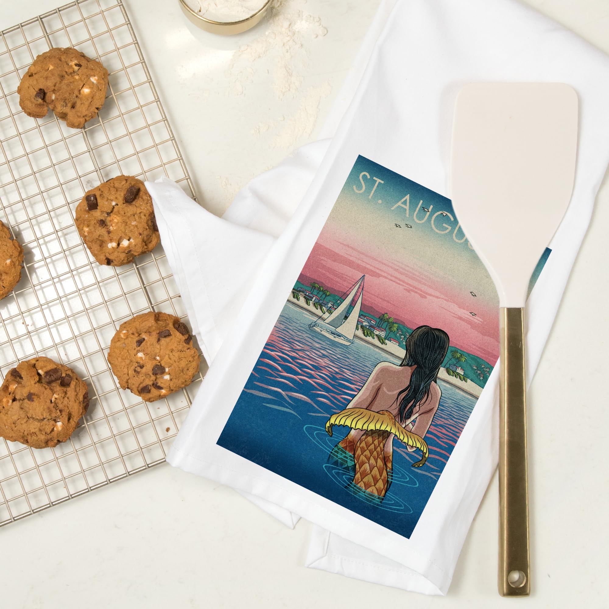 Lantern Press St. Augustine Mermaid Beach 100% Cotton Tea Towel - Decorative Hand Towel for Kitchen, Bathroom & Home Decor | Perfect for Coastal Themed Decor, Gift Giving and Beach House Accessories