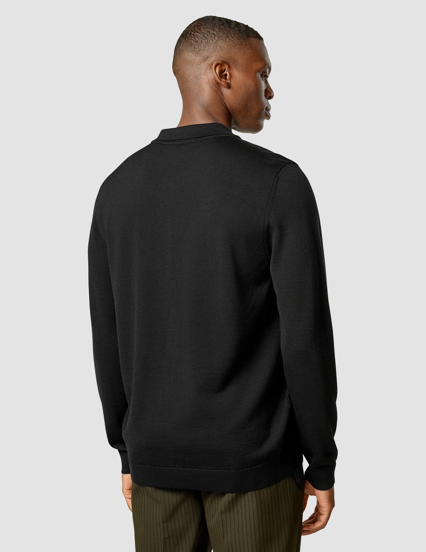 Premium Merino Wool Long Sleeve Polo Shirt for Men - Soft & Breathable Black Business Casual Top for Office, Golf & Outdoor Activities