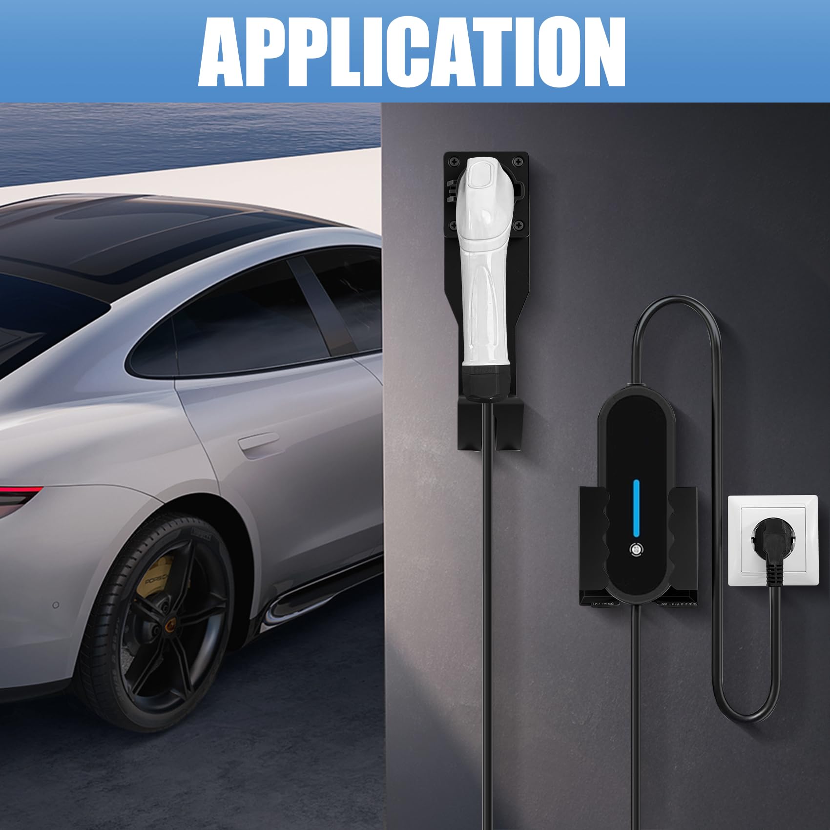 EV Charger Holder Wall Mount Kit - J1772 Connector Compatible Holster Dock & Cable Bracket for Electric Vehicle Charging | Perfect for Home Garage, Workplace & Public Charging Stations