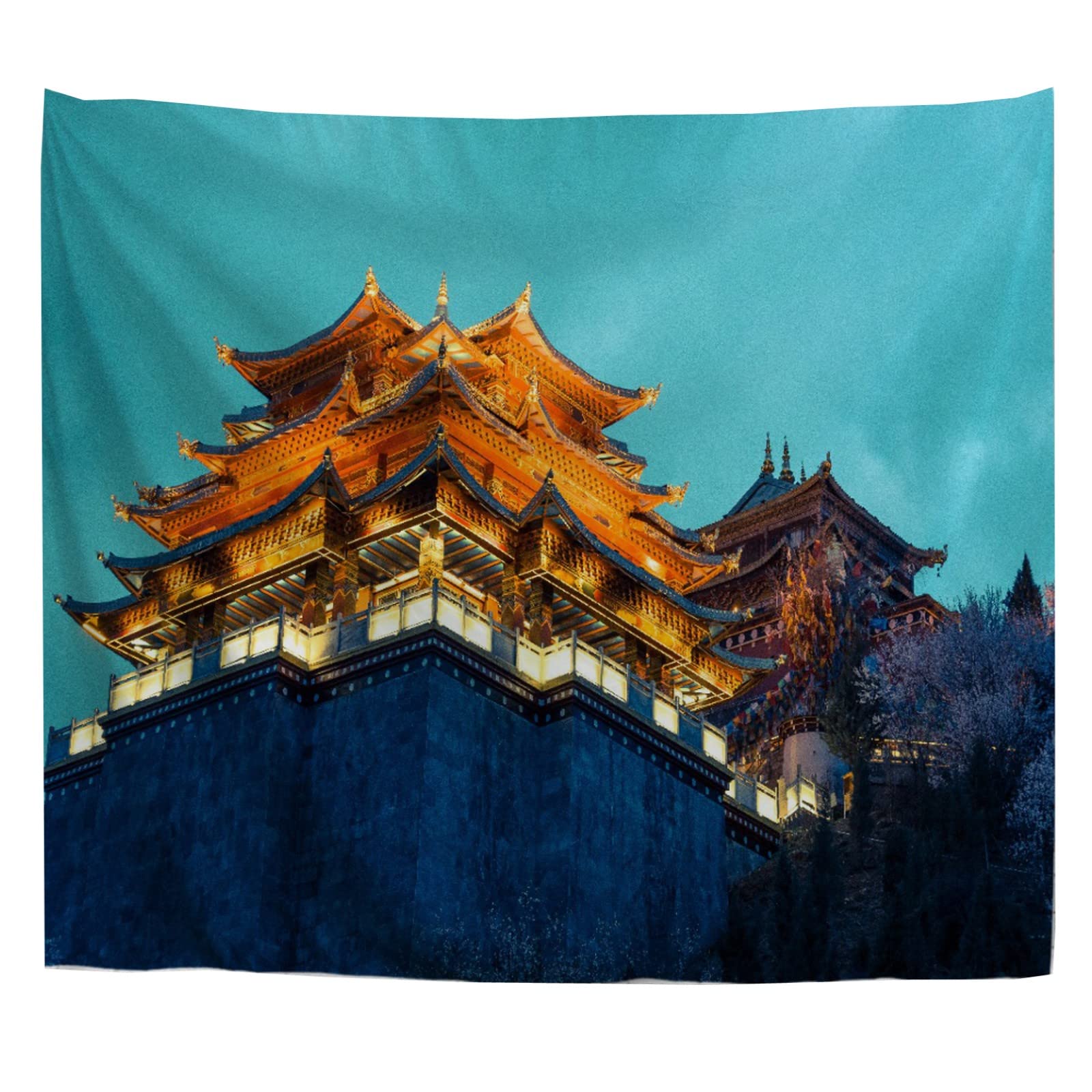 Vintage Tone Wall Hanging Tapestry - Light From The Temple At Night Fabric Wall Art Decor (60x80 Inches) for Bedroom, Living Room, Dorm - Boho Home Decor, Meditation Space & Yoga Room Aesthetic