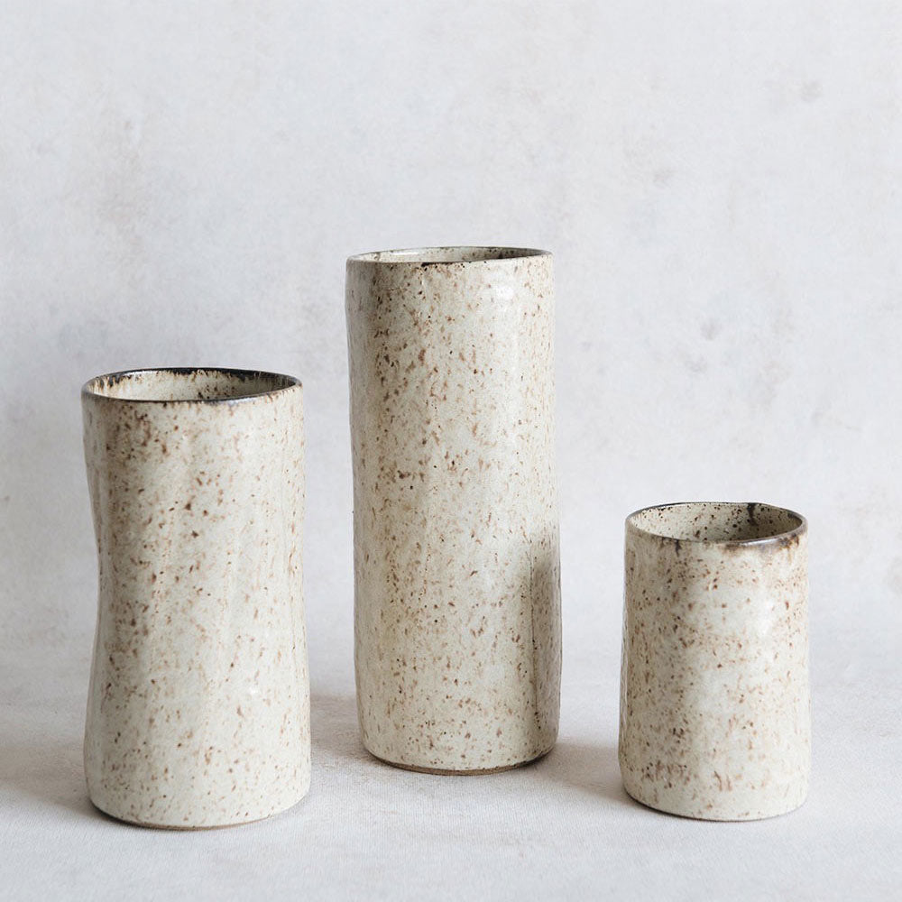 Handmade Brown Stoneware Cylinder Bud Vase - Perfect for Home Decor, Wedding Centerpieces & Floral Arrangements