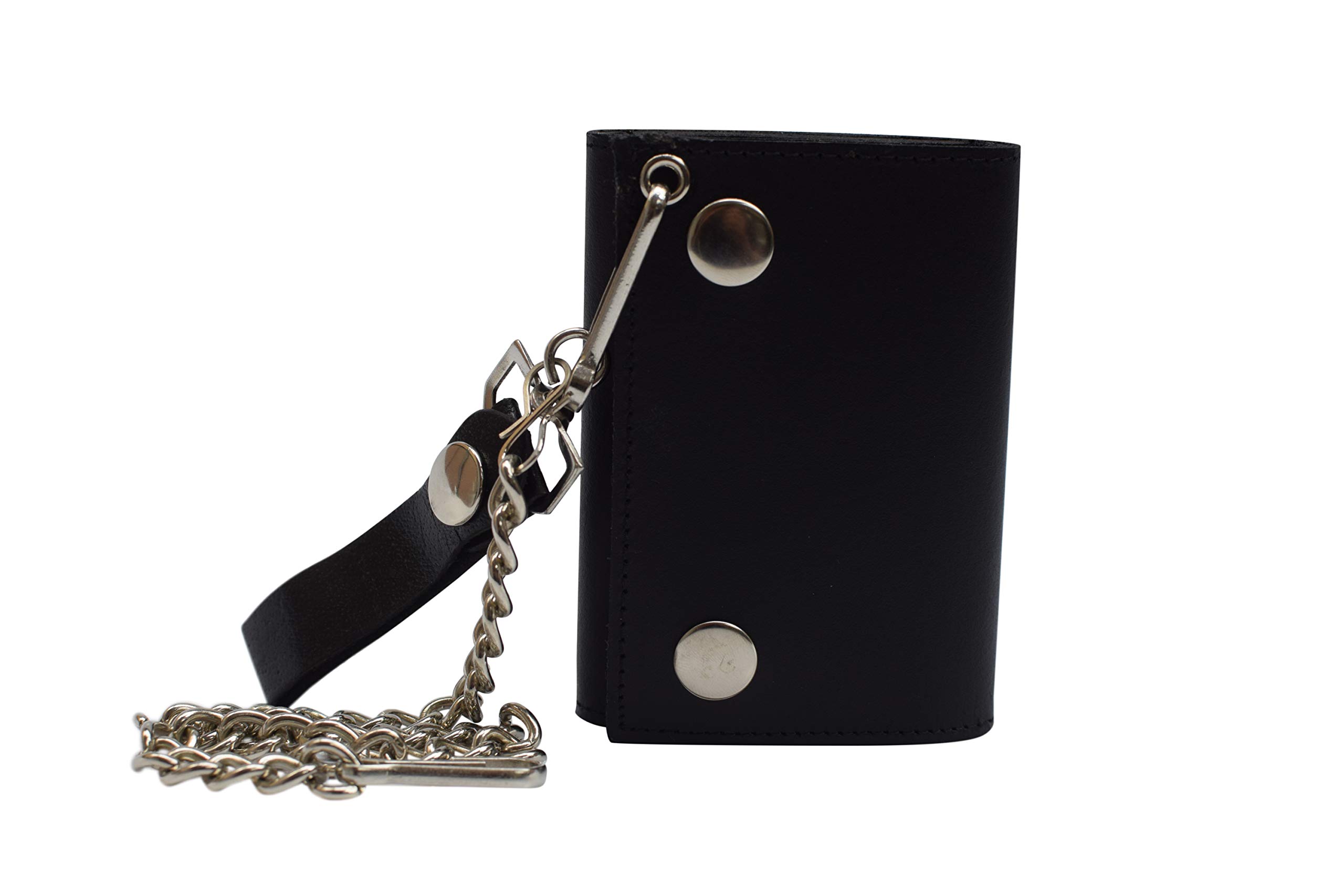 MARSHAL Men's Genuine Leather Black Trifold Wallet with Chain - Biker Trucker Motorcycle Wallet for Men - Perfect for Riding, Travel & Everyday Use