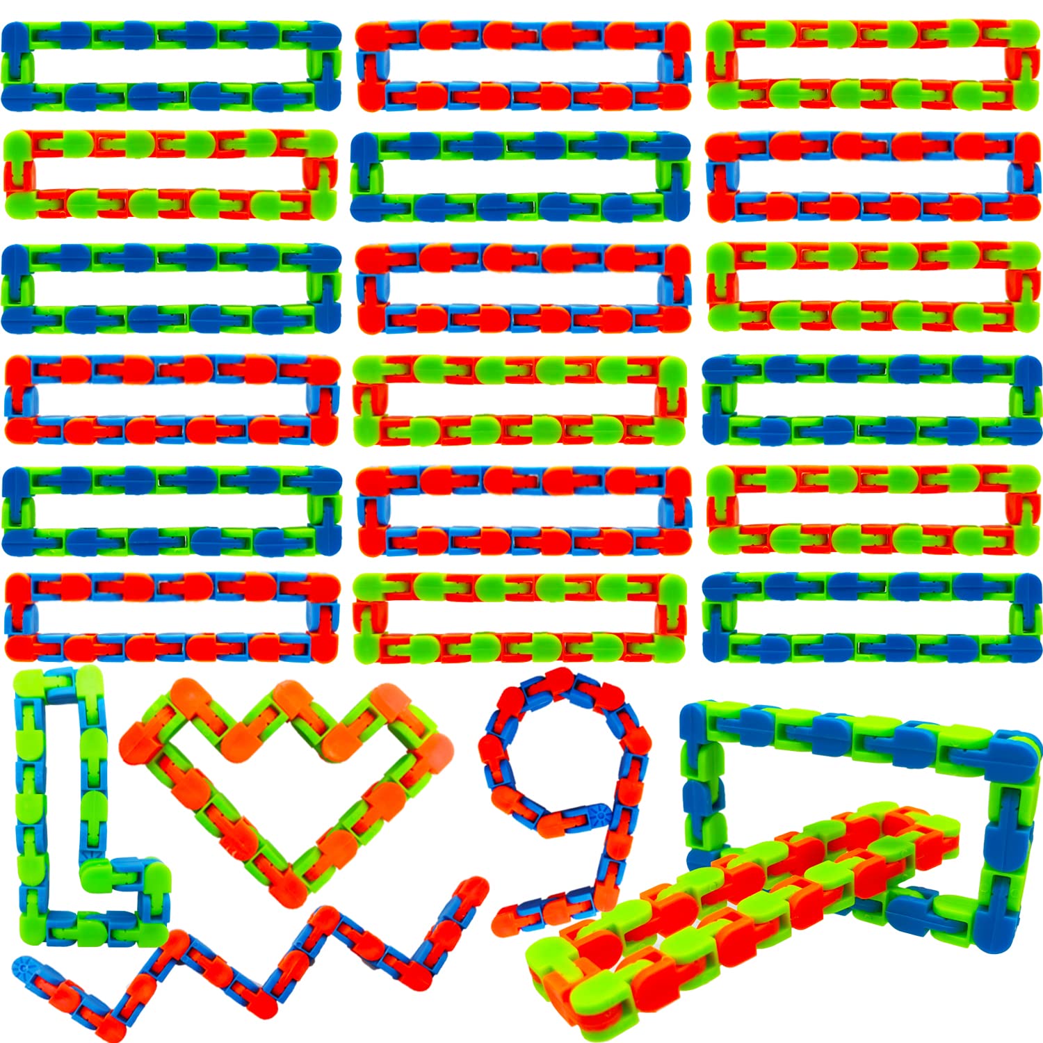 24 Pack Wacky Tracks Fidget Toys - 24 Links Sensory Snake Puzzle for Stress Relief & Focus - Fun Finger Toys for Kids & Adults - Perfect Gift for ADHD, Anxiety & Classroom Use