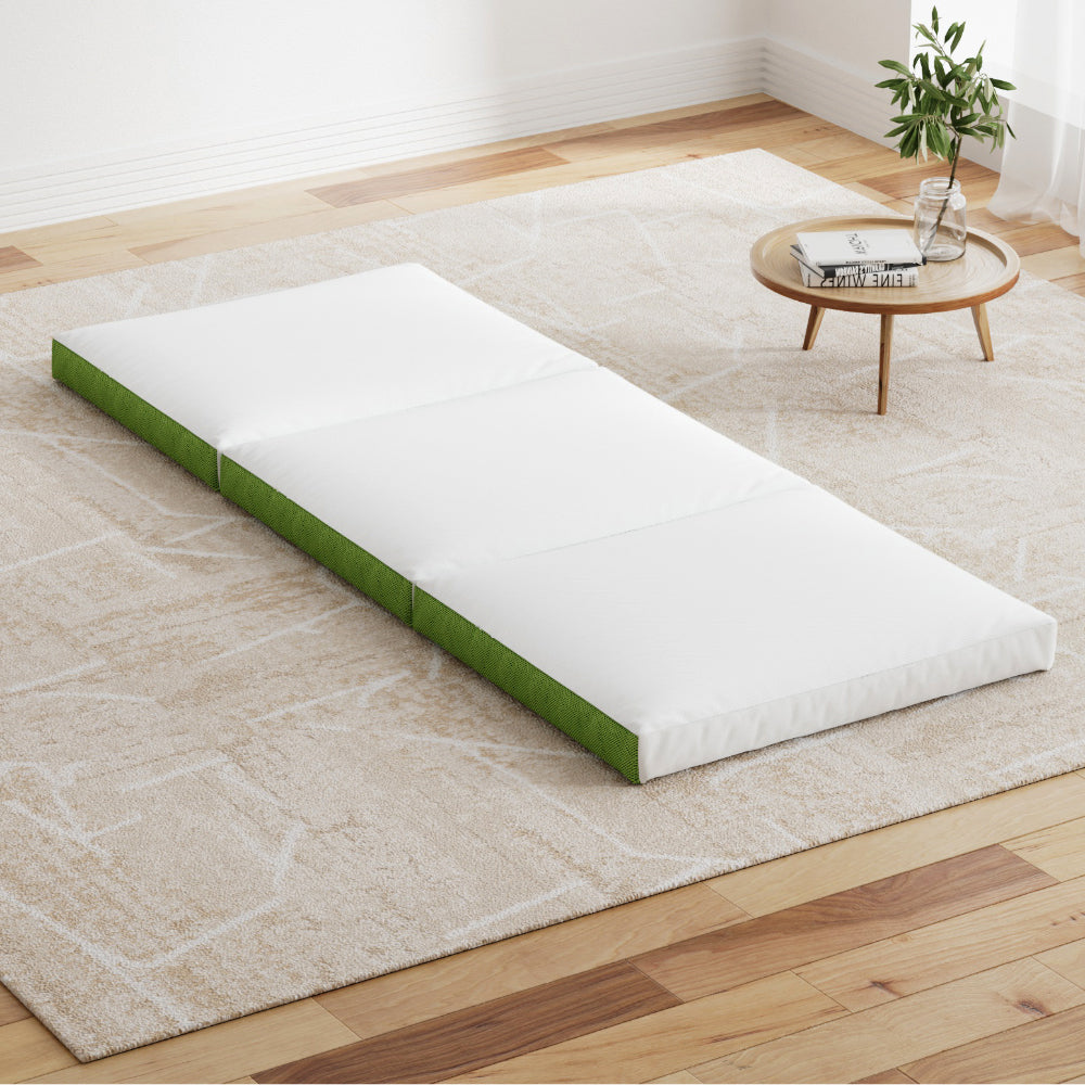 Foldable Mattress for Camping & Travel - Tri-Fold Single Bed Mat with Carry Handle, Lightweight & Portable - Perfect for Outdoor Adventures, Guest Beds & Small Spaces (Green)