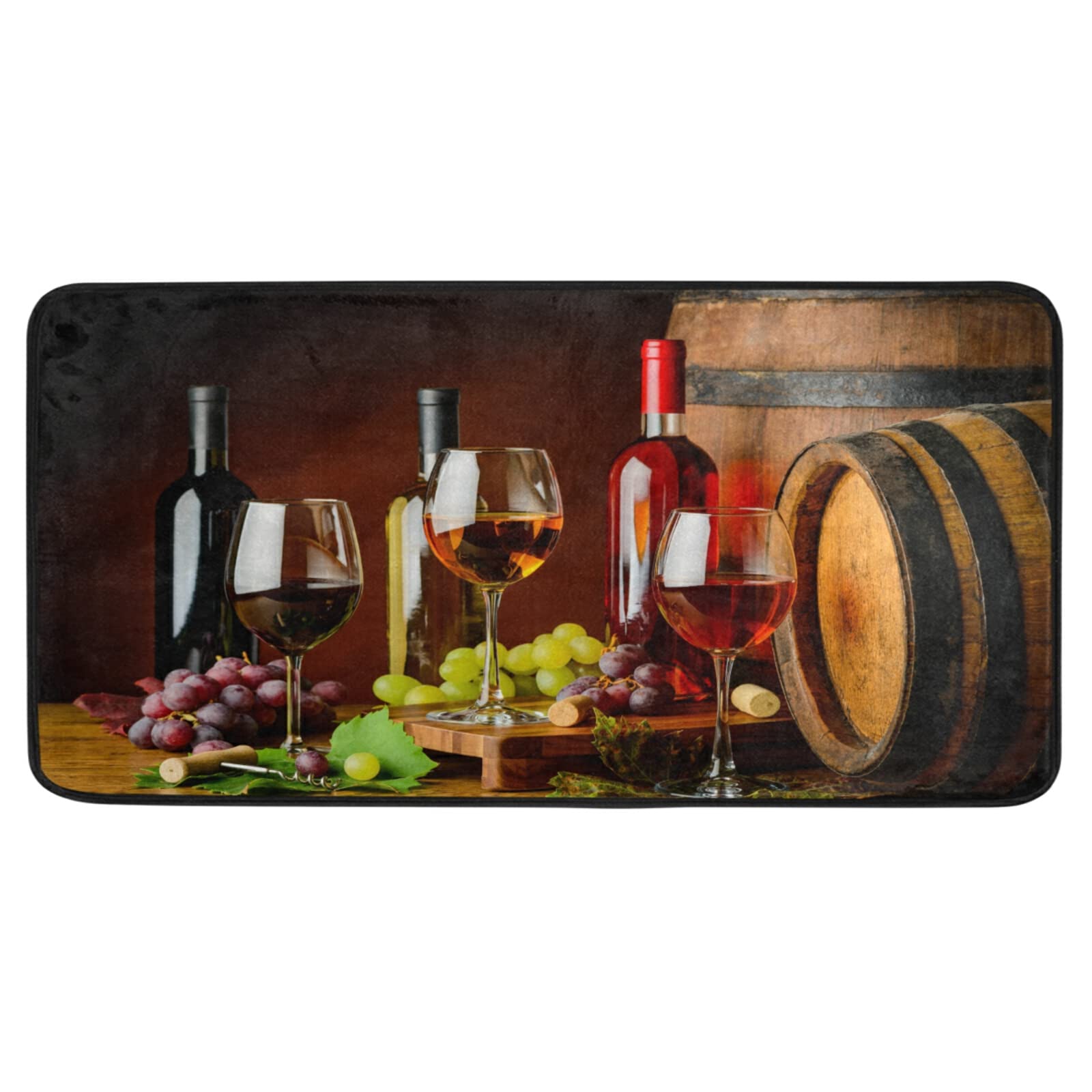 **Non-Slip Washable Kitchen Mat - 39x20 Inch Cushioned Floor Runner Rug for Wine Grapes & Oak Casks Decor - Farmhouse, Bath, Indoor & Outdoor Use - Anti-Fatigue Standing Mat for Home & Bar Scenes**