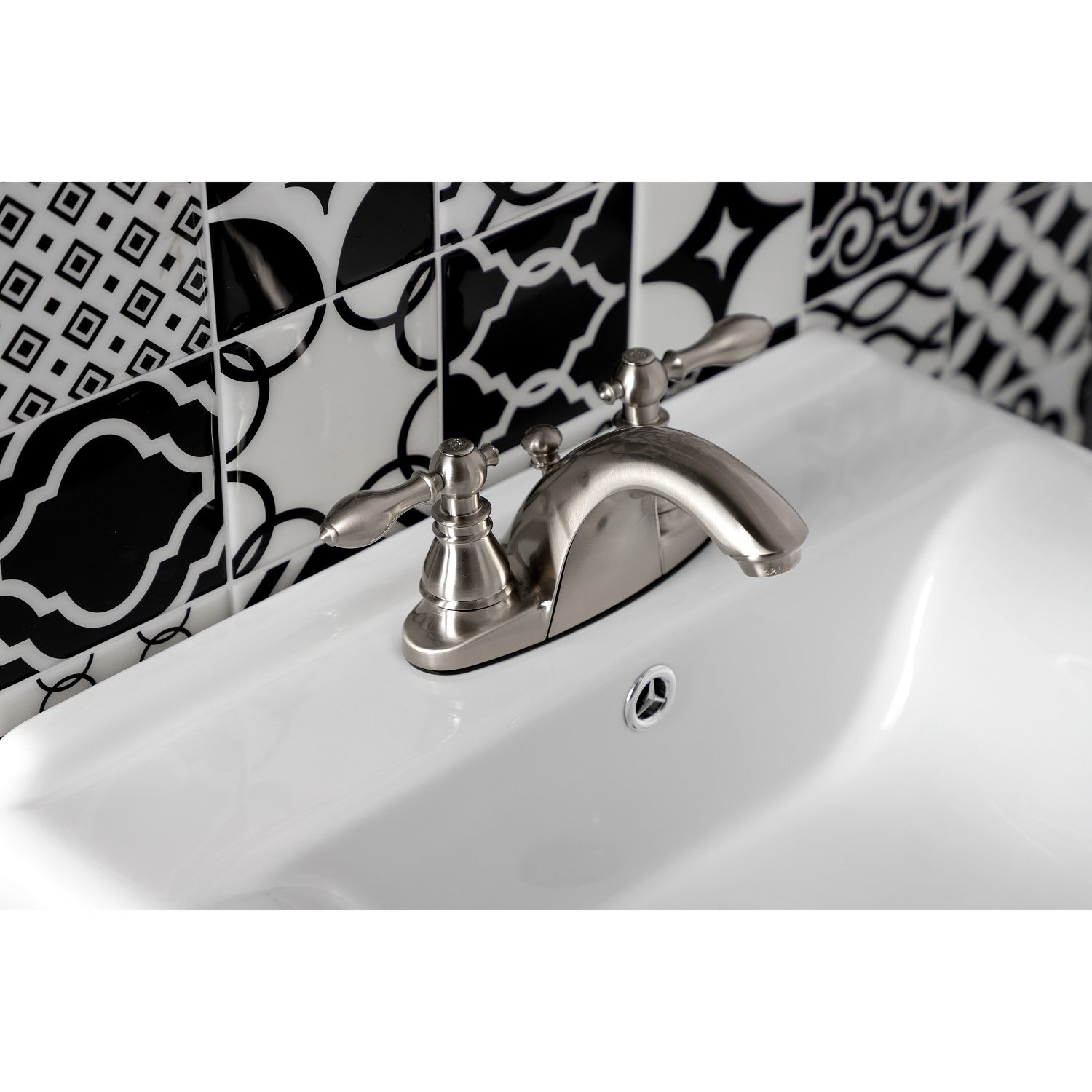 American Classic KB7648ACL 4-Inch Centerset Bathroom Faucet - Brushed Nickel Finish, Double Handle Deck Mount with Pop-Up Drain - Perfect for Bathroom Sink Renovation & Modern Home Upgrade