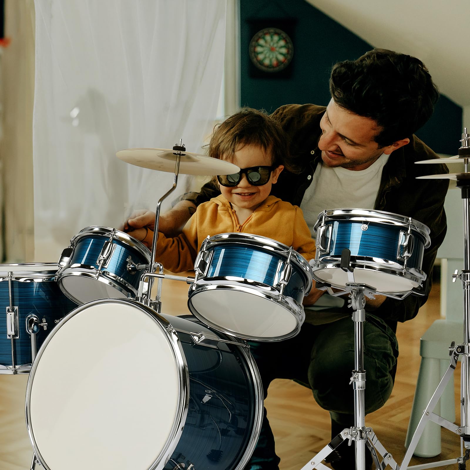 **Ktaxon 5-Piece Complete Junior Drum Set for Kids – 14 Inch Beginner Drum Kit with Throne Stool, Pedal, Drumsticks & Cymbals (Hi-Hat, Floor, Tom, Snare) – Brushed Blue – Perfect for Home Practice, Music Lessons & Kids' Performances**