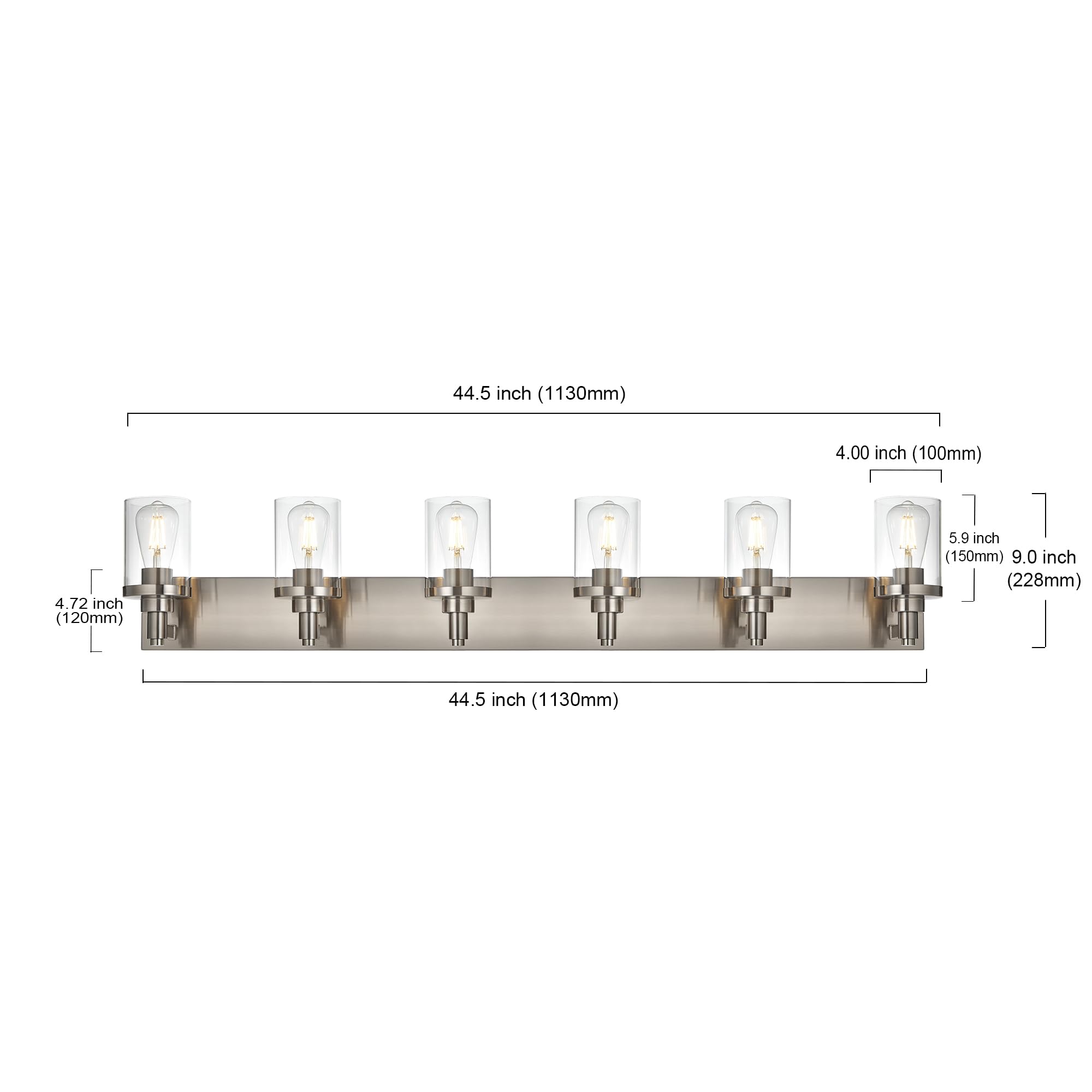 6-Light Modern Vanity Light Fixture - Brushed Nickel Bathroom Lighting with Clear Glass Sconces - Perfect for Mirror, Bedroom, Kitchen, Corridor & Staircase Lighting