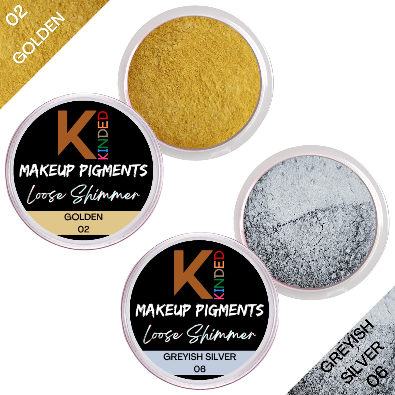 Metallic Loose Shimmer Eyeshadow Pigments - Golden & Silver Glitter Powder for Smokey Eye Makeup | Face Highlighter, Brow Bone & Body Glow | Vegan, Cruelty-Free Foil Dust (3g Each) | Perfect for Party, Festival & Night Out Looks