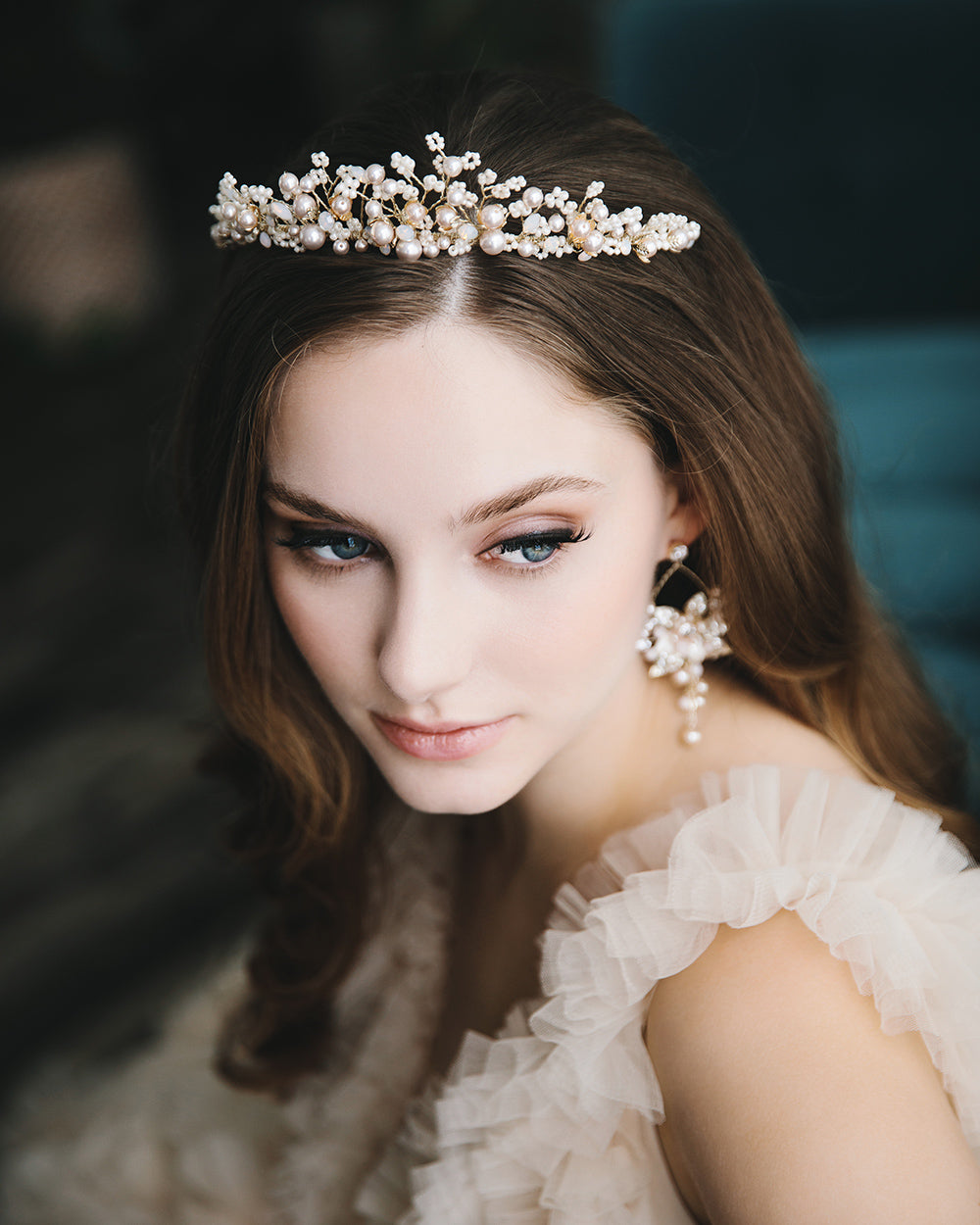 Champagne & Gold Pearl Tiara - Elegant Bridal Hairpiece for Weddings, Prom, and Special Occasions