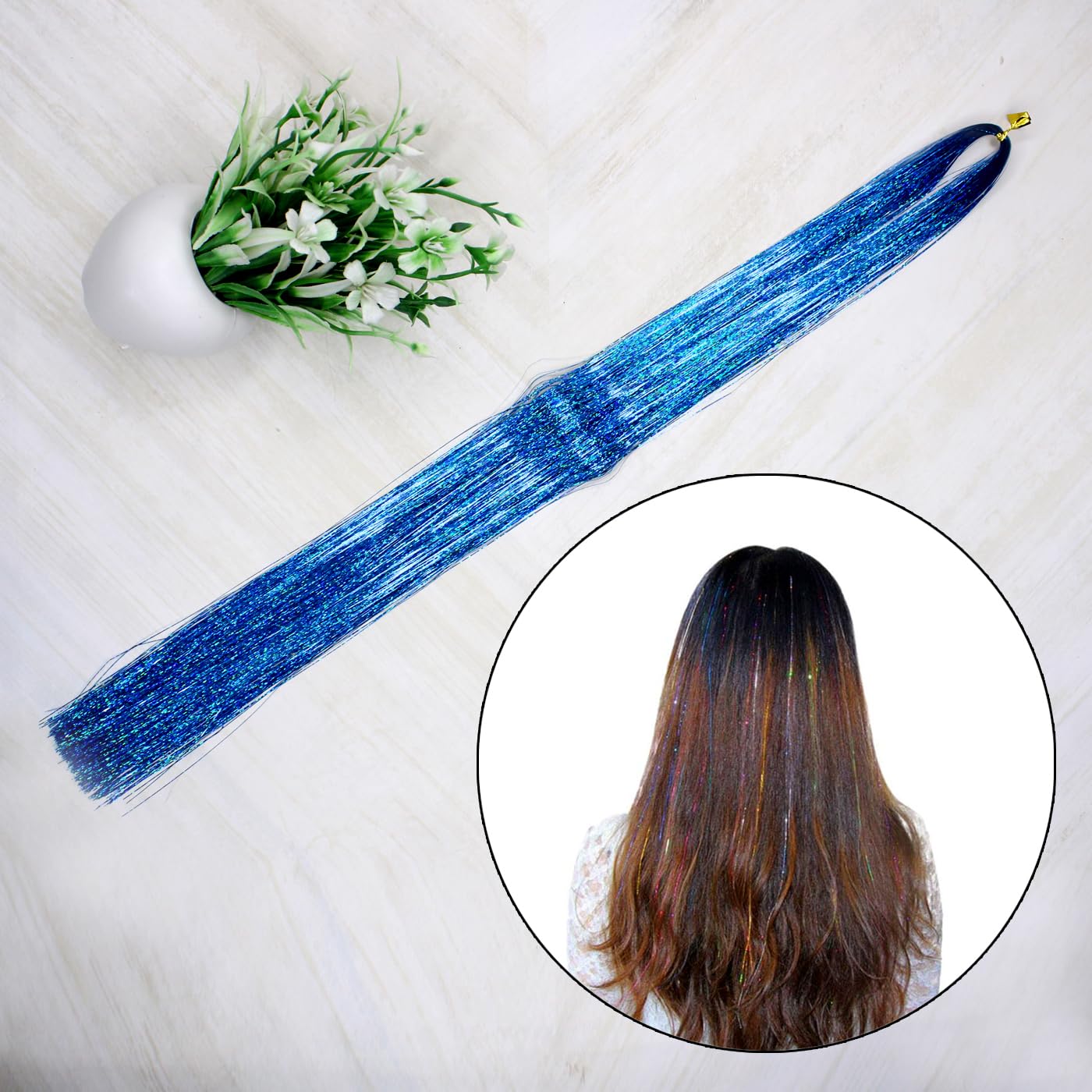 Kabello Glitter Tinsel Hair Extensions for Women & Girls - Sparkling Shiny Fairy Hair Accessories for Christmas & New Year (Blue) | Perfect for Parties, Cosplay & Festive Celebrations