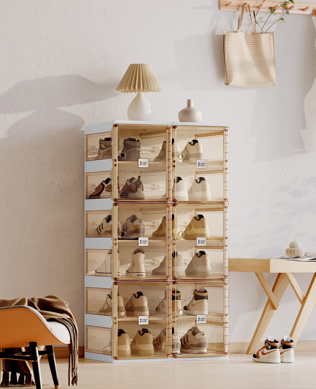 Foldable Shoe Rack Organizer - 6-Tier Stackable Plastic Shoe Storage Cabinet with Magnetic Clear Doors, Holds 12 Pairs - Perfect for Entryway, Closet, Living Room & Bedroom Organization - Space-Saving Solution for Sneakers, Boots & Heels