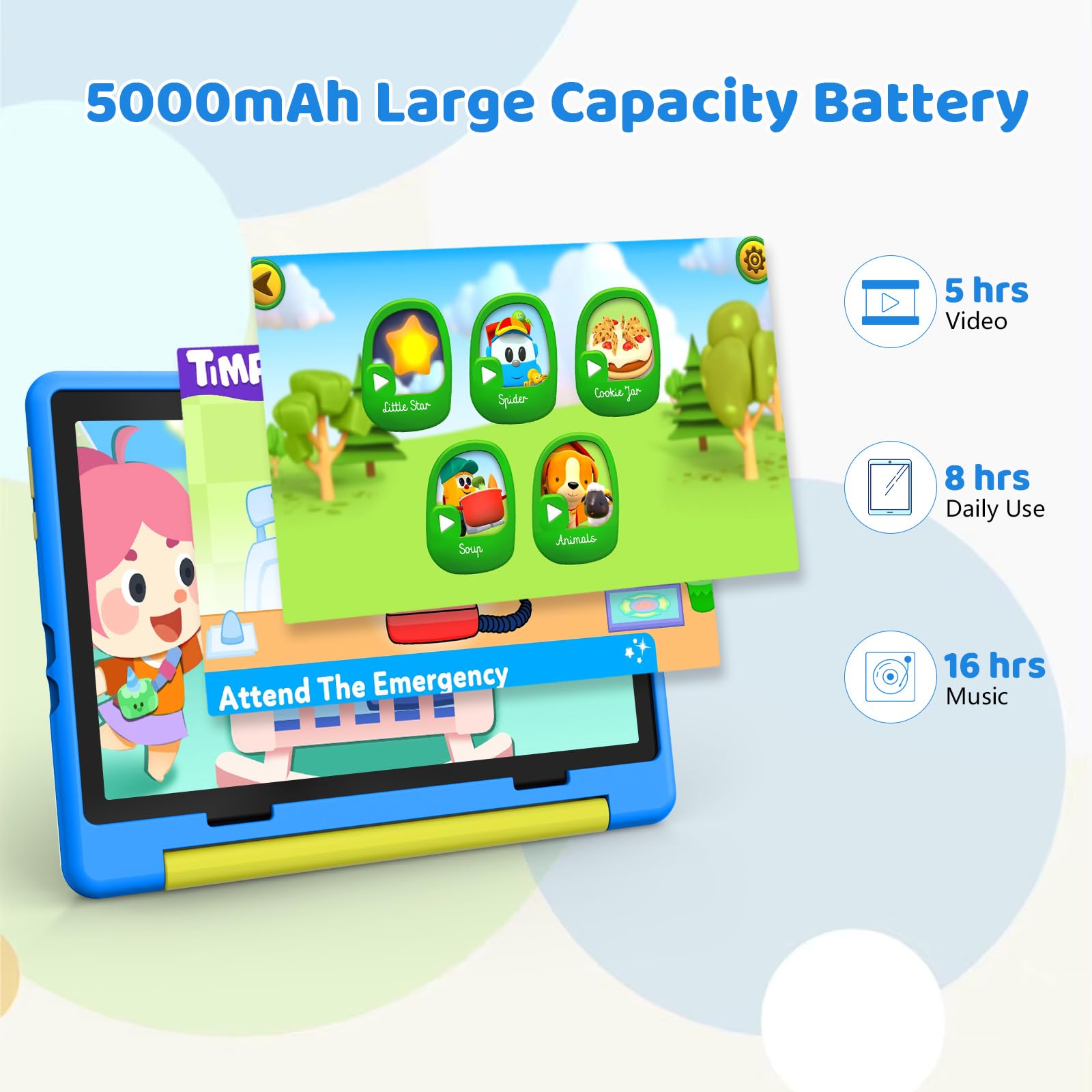 Mouikei 10 Inch Android 14 Kids Tablet - Octa Core Processor, 8GB RAM 64GB ROM, 1TB Expandable Storage, 5000mAh Battery, WiFi, Bluetooth, Dual Camera - Blue | Educational Learning & Entertainment for Children