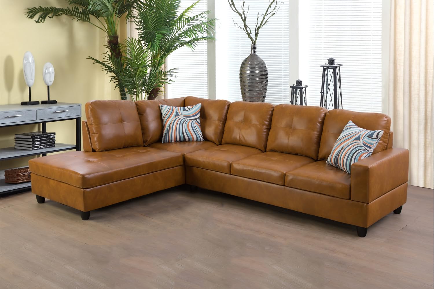 Premium Faux Leather Sectional Sofa Set - L-Shaped Couch with Chaise Lounge for Living Room (Ginger, Left-Facing) | Modern Home Furniture for Family Gatherings & Entertainment Spaces