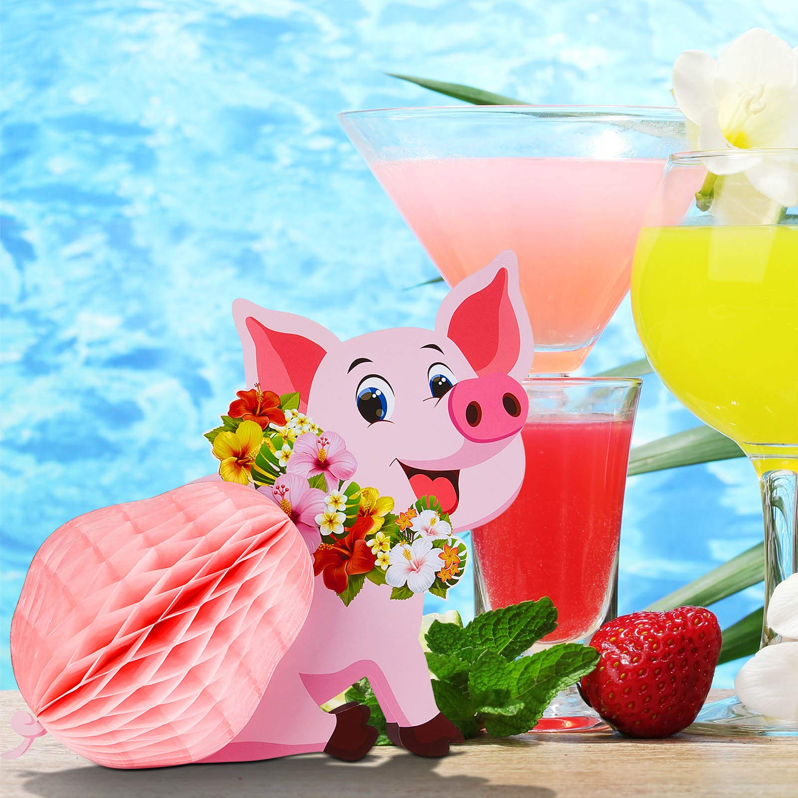 Zonon 4-Piece Pink Piggy Party Decor Set - Farm Animal Tissue Centerpieces for Hawaiian Luau, Birthday & Themed Parties - Perfect for Table Toppers, Baby Showers & Tropical Decorations