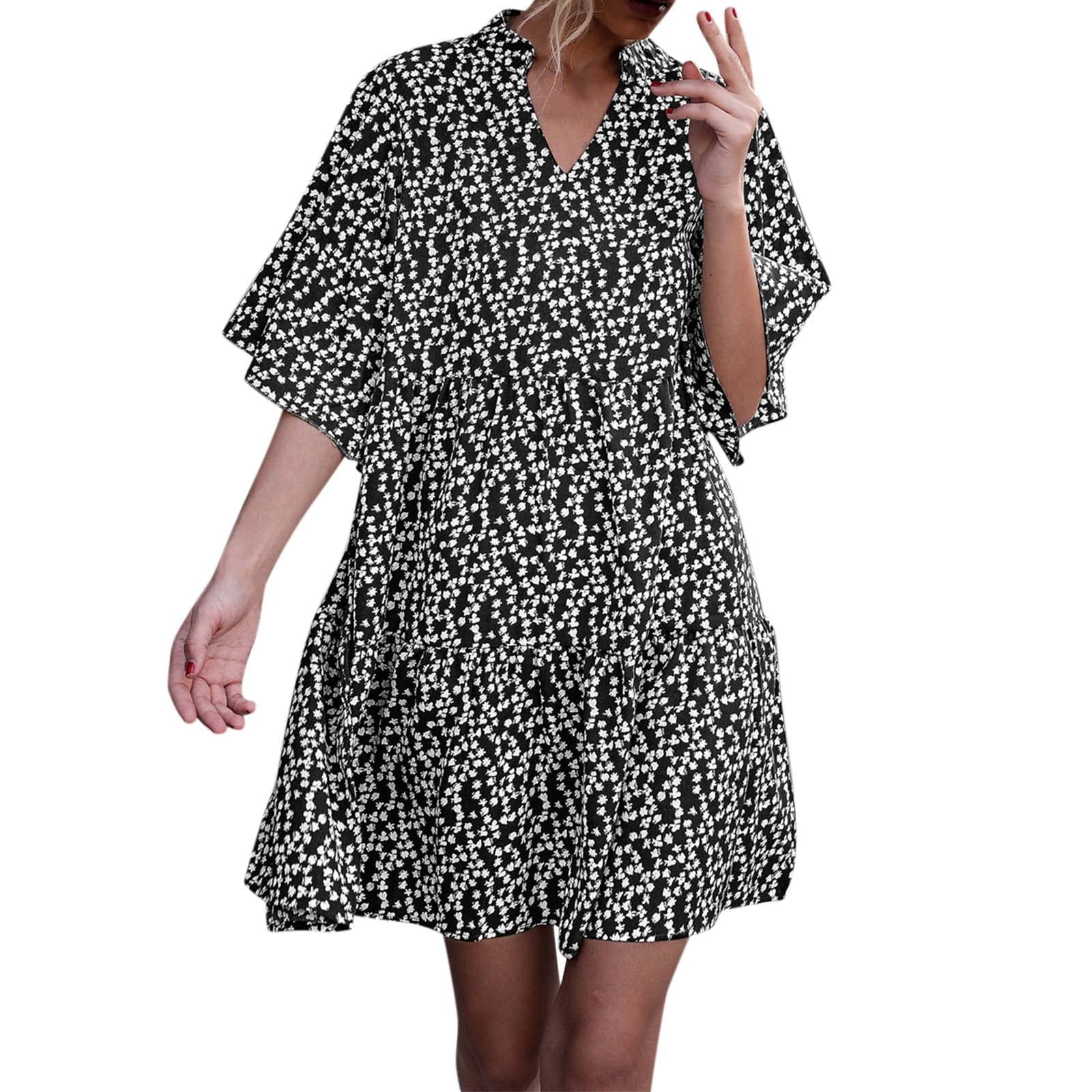 Pacoco Women's Summer Mini Dress - V-Neck Trumpet Sleeve Casual Dress for Women | Perfect for Beach, Vacation & Summer Outings