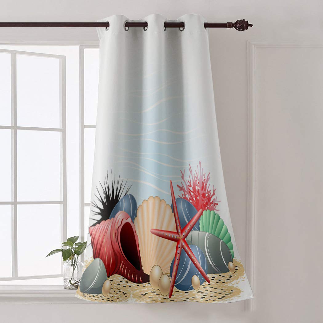 Red Vow Window Curtains 52 Inch Length - Privacy Protection Nursery & Room Drapes for Laundry, Bathroom, Kitchen - Ocean Decor with Shell & Starfish Beach Theme | Perfect for Coastal Home Decor, Vacation Rentals & Seaside Themed Rooms