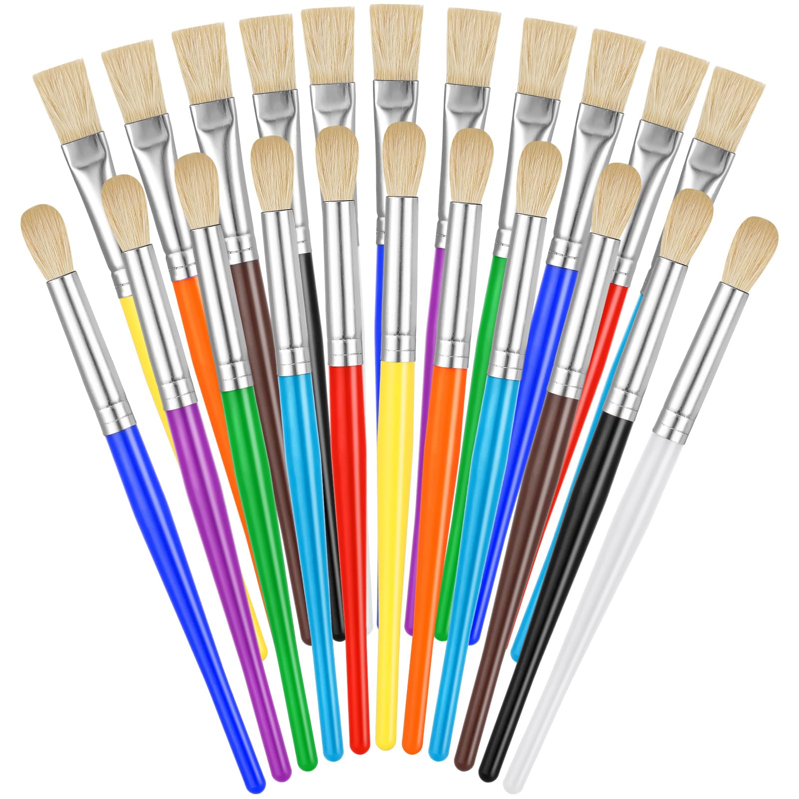 22 Pcs Kids Paint Brush Set - Round & Flat Brushes for Toddlers & Preschoolers - Easy Grip & Washable for Acrylic, Oil & Watercolor Painting - Perfect for Art Class, DIY Projects & Home Crafting