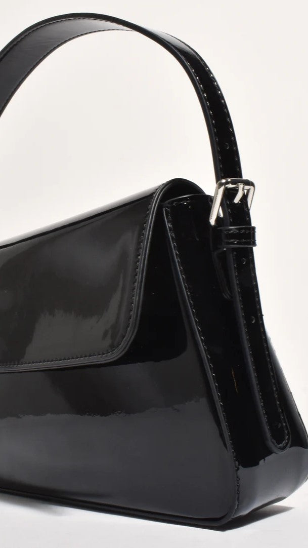 Maisie High Shine Handbag - Black | Elegant Glossy Leather Purse for Women | Perfect for Work, Evening Events & Date Night
