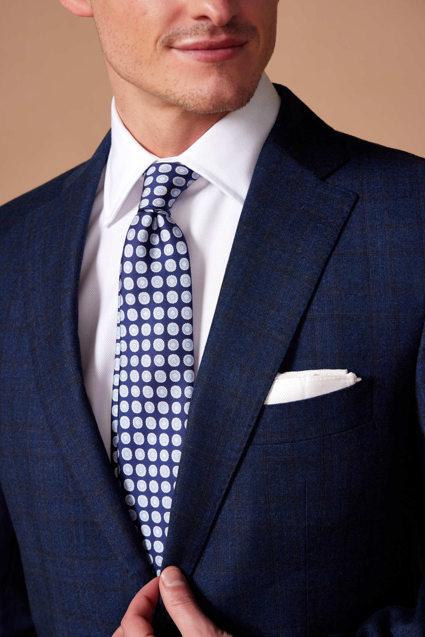 HENRY SARTORIAL Men's Navy Blue Check Wool Suit - Classic Business Formal Attire for Office, Weddings & Special Occasions