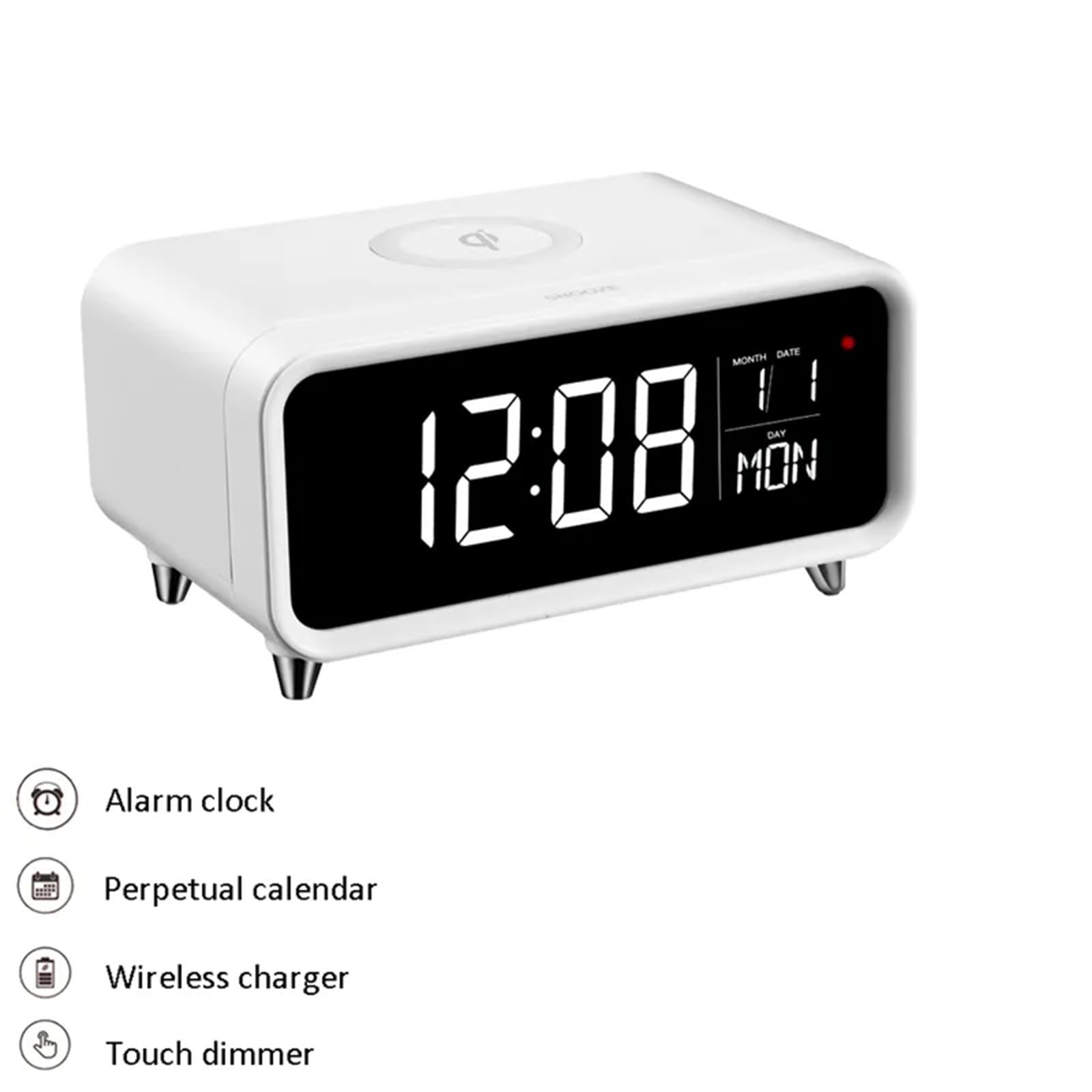 Fyrwqm 3-in-1 Bluetooth Speaker with LED Night Light, Wireless Charger & Digital Alarm Clock | Touch Sensor Control, Fast Phone Charging | Perfect for Bedroom, Office, Nightstand (White)