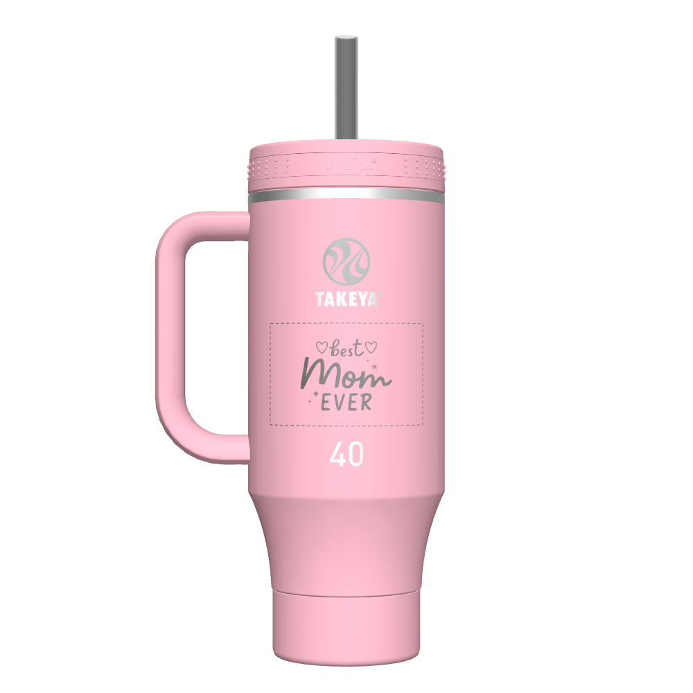 40 oz Insulated Tumbler with Handle - Customizable Blush Pink Stainless Steel Travel Mug for Coffee, Tea & Cold Drinks - Perfect for Office, Gym, Hiking & Outdoor Activities