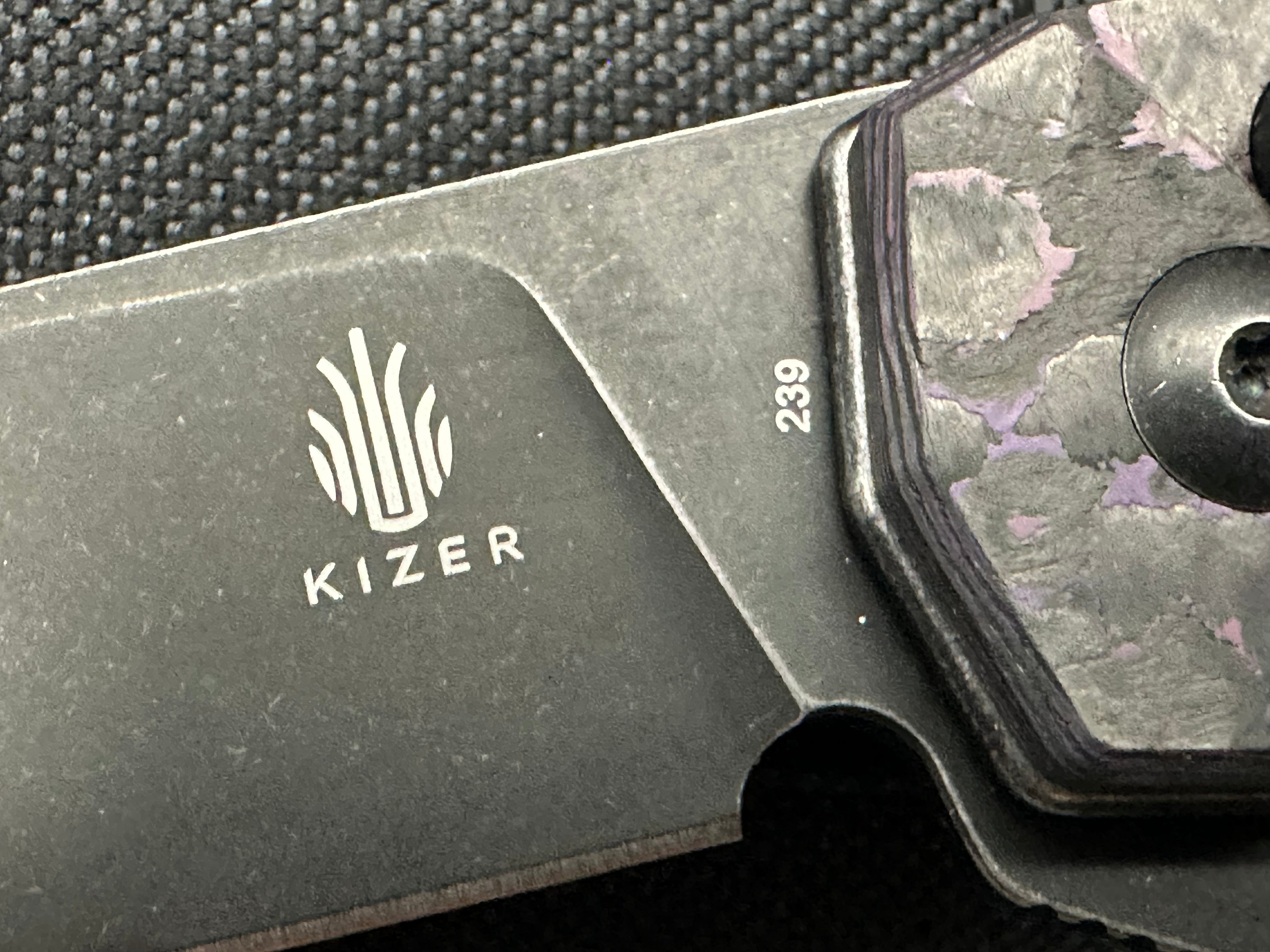 Kizer Begleiter 2 Azo Button Lock Folding Knife - Purple/Black Fat Carbon Handle, EDC Pocket Knife for Outdoor, Camping & Everyday Carry